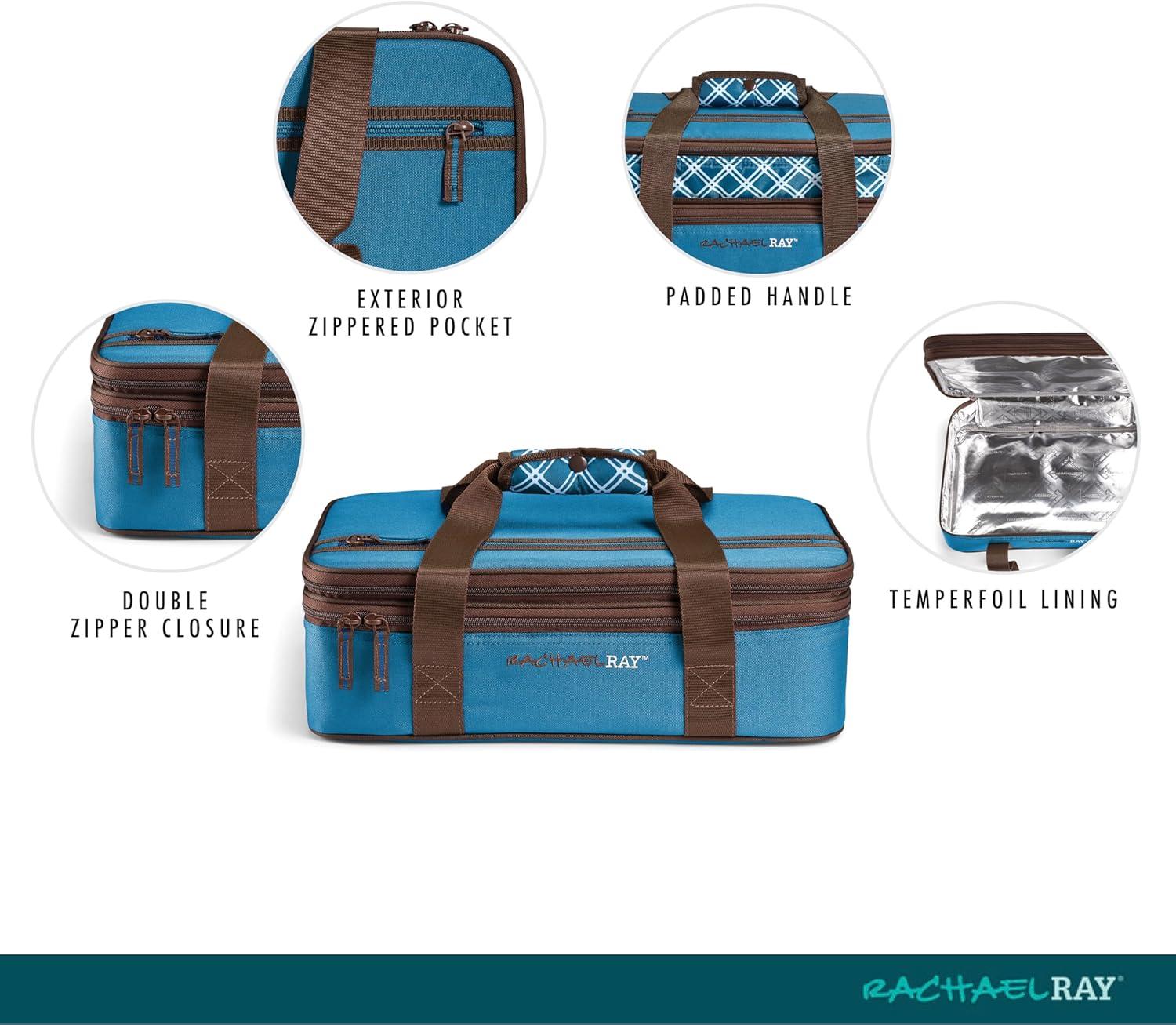 imageRachael Ray Expandable Insulated Casserole Carrier for Hot or Cold Food Thermal Lasagna Lugger Tote for Potluck Parties Picnic and Cookouts Fits 9quot x 13quot Baking DishMarine Blue Plaid