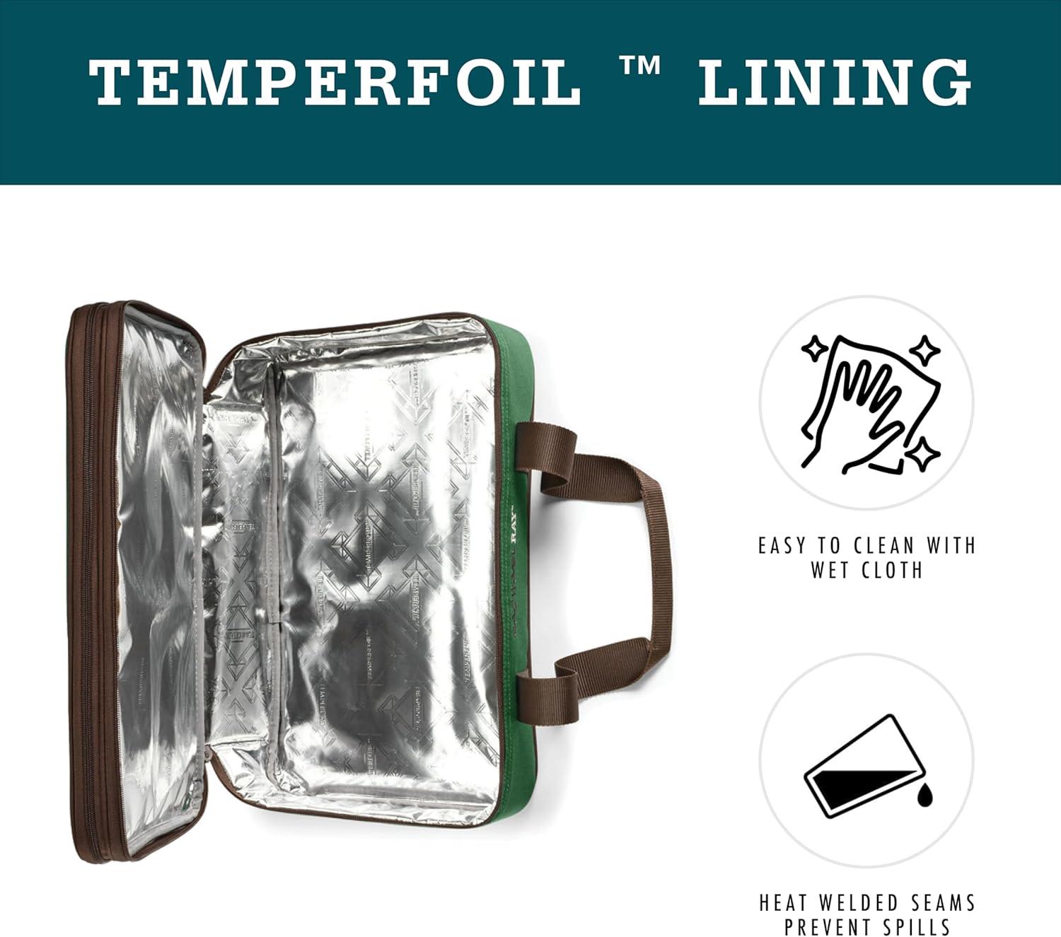 imageRachael Ray Expandable Insulated Casserole Carrier for Hot or Cold Food Thermal Lasagna Lugger Tote for Potluck Parties Picnic and Cookouts Fits 9quot x 13quot Baking DishForest Green Plaid