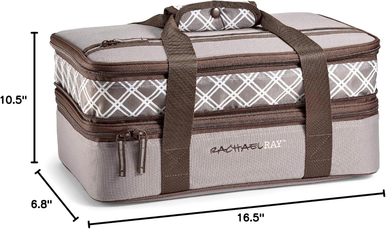 imageRachael Ray Expandable Insulated Casserole Carrier for Hot or Cold Food Thermal Lasagna Lugger Tote for Potluck Parties Picnic and Cookouts Fits 9quot x 13quot Baking DishSea Salt Grey