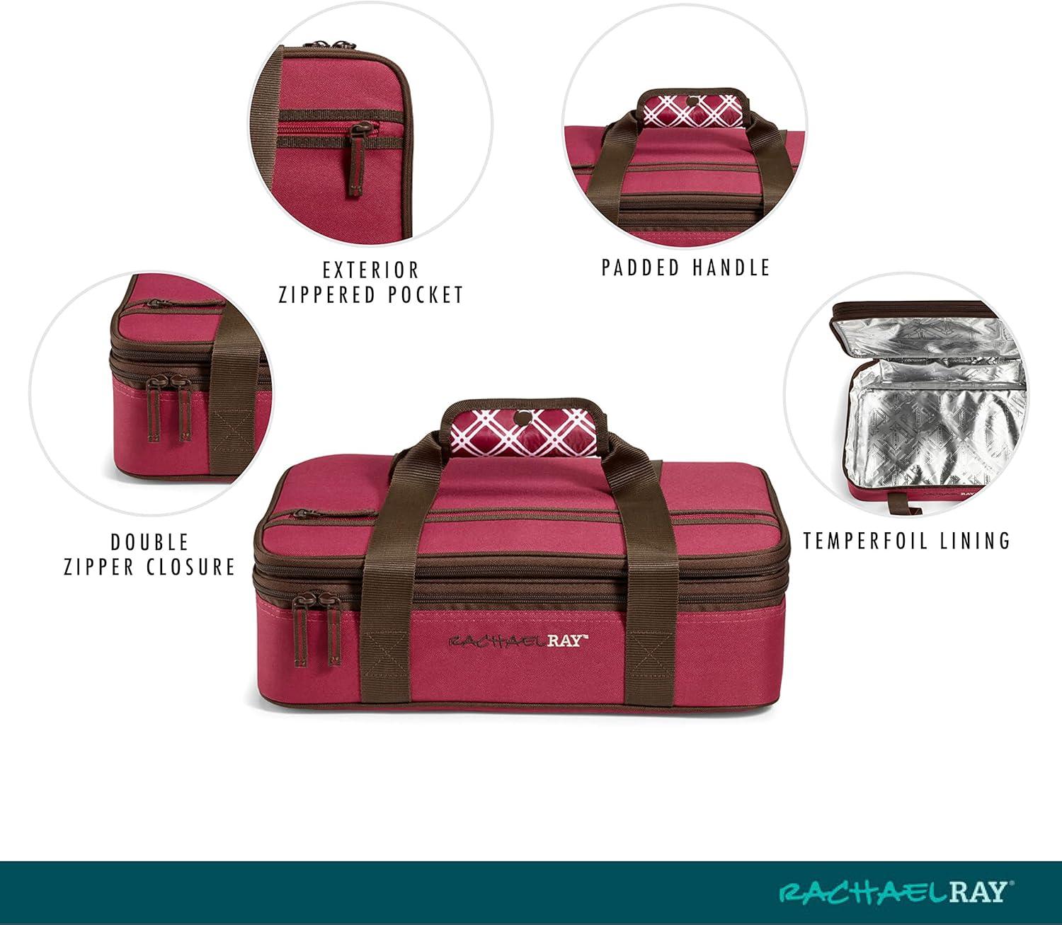 imageRachael Ray Expandable Insulated Casserole Carrier for Hot or Cold Food Thermal Lasagna Lugger Tote for Potluck Parties Picnic and Cookouts Fits 9quot x 13quot Baking DishBurgandy