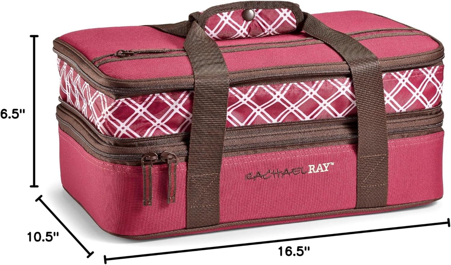 imageRachael Ray Expandable Insulated Casserole Carrier for Hot or Cold Food Thermal Lasagna Lugger Tote for Potluck Parties Picnic and Cookouts Fits 9quot x 13quot Baking DishBurgandy