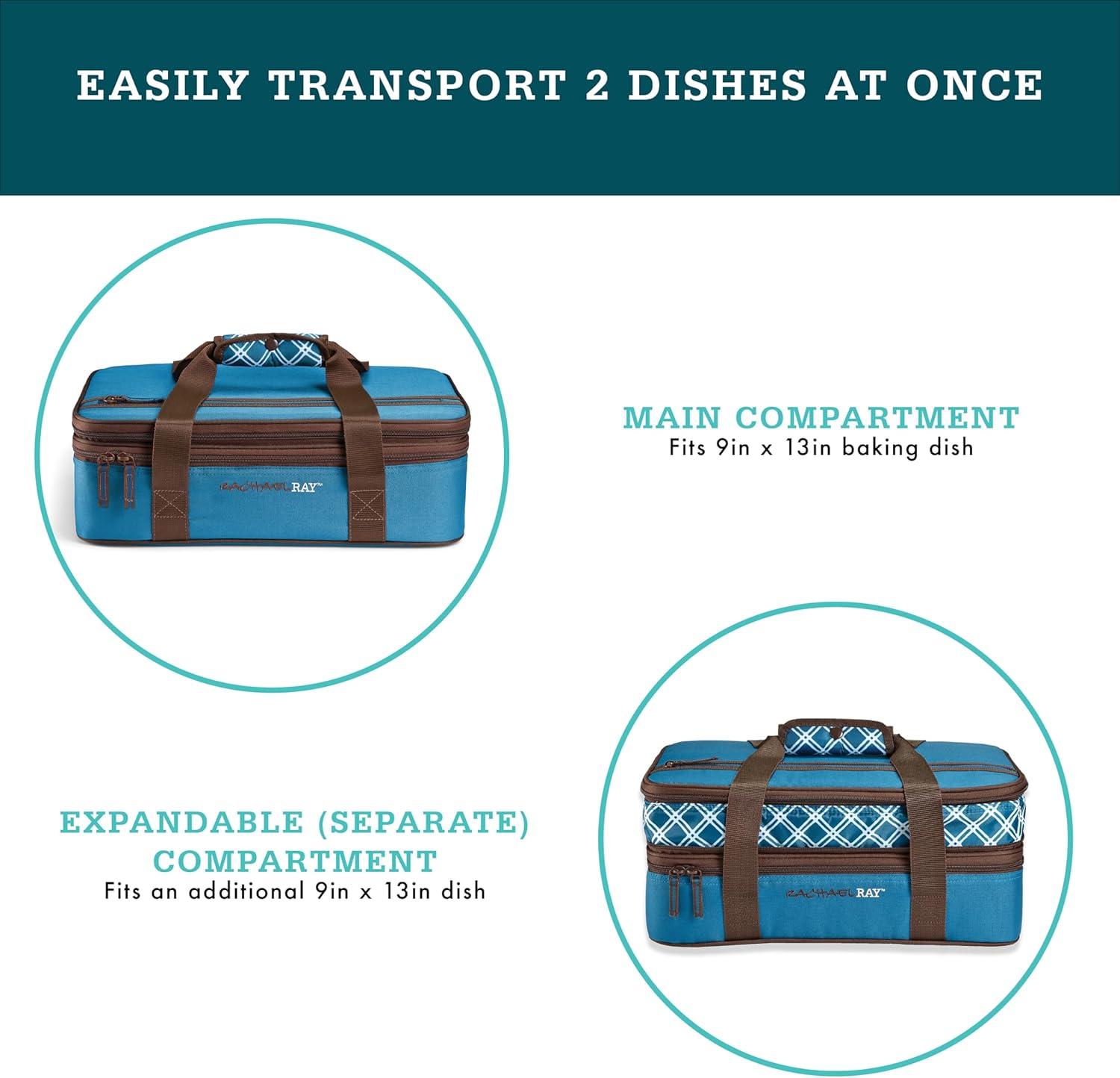 imageRachael Ray Expandable Insulated Casserole Carrier for Hot or Cold Food Thermal Lasagna Lugger Tote for Potluck Parties Picnic and Cookouts Fits 9quot x 13quot Baking DishMarine Blue Plaid