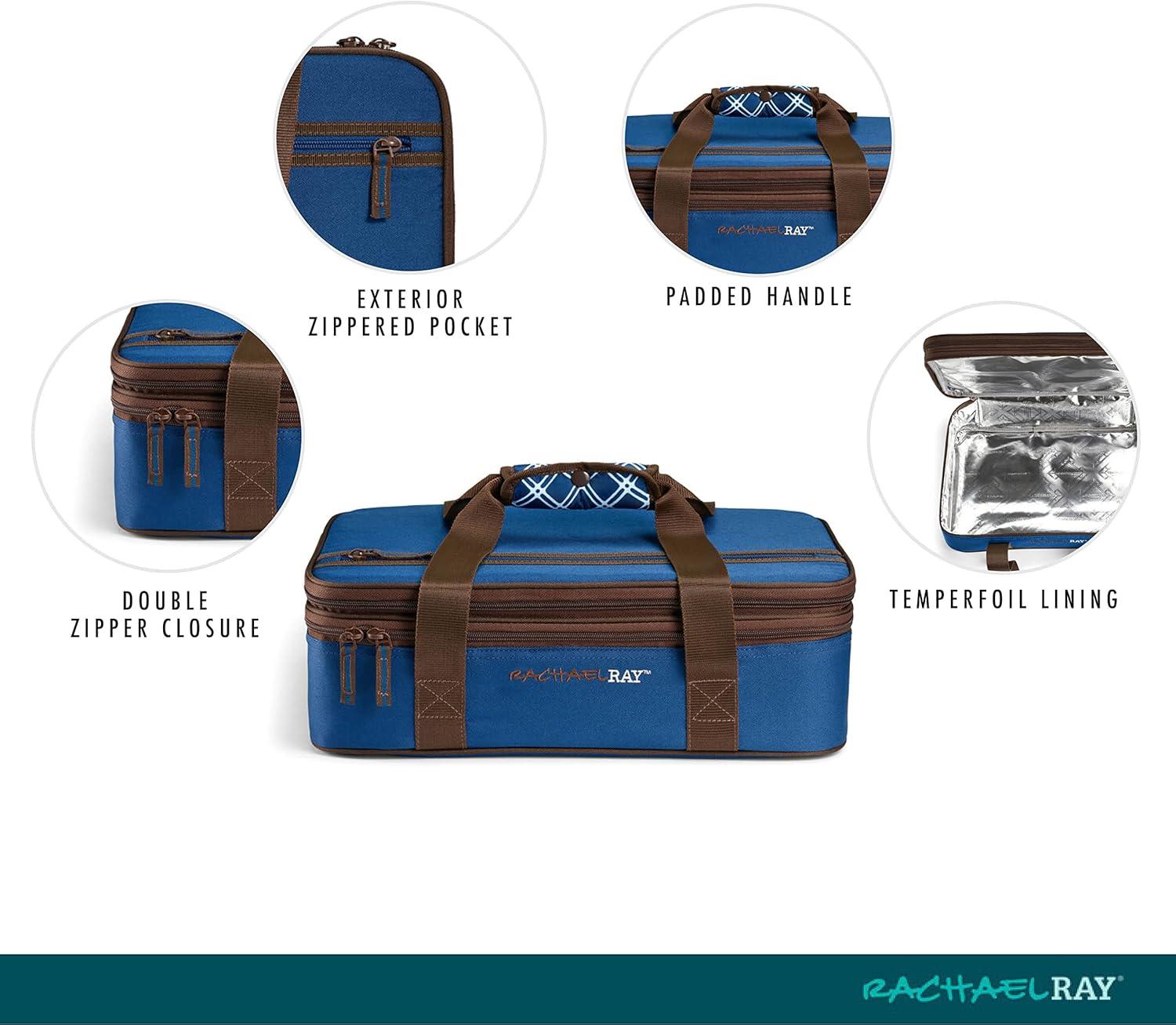 imageRachael Ray Expandable Insulated Casserole Carrier for Hot or Cold Food Thermal Lasagna Lugger Tote for Potluck Parties Picnic and Cookouts Fits 9quot x 13quot Baking DishNavy