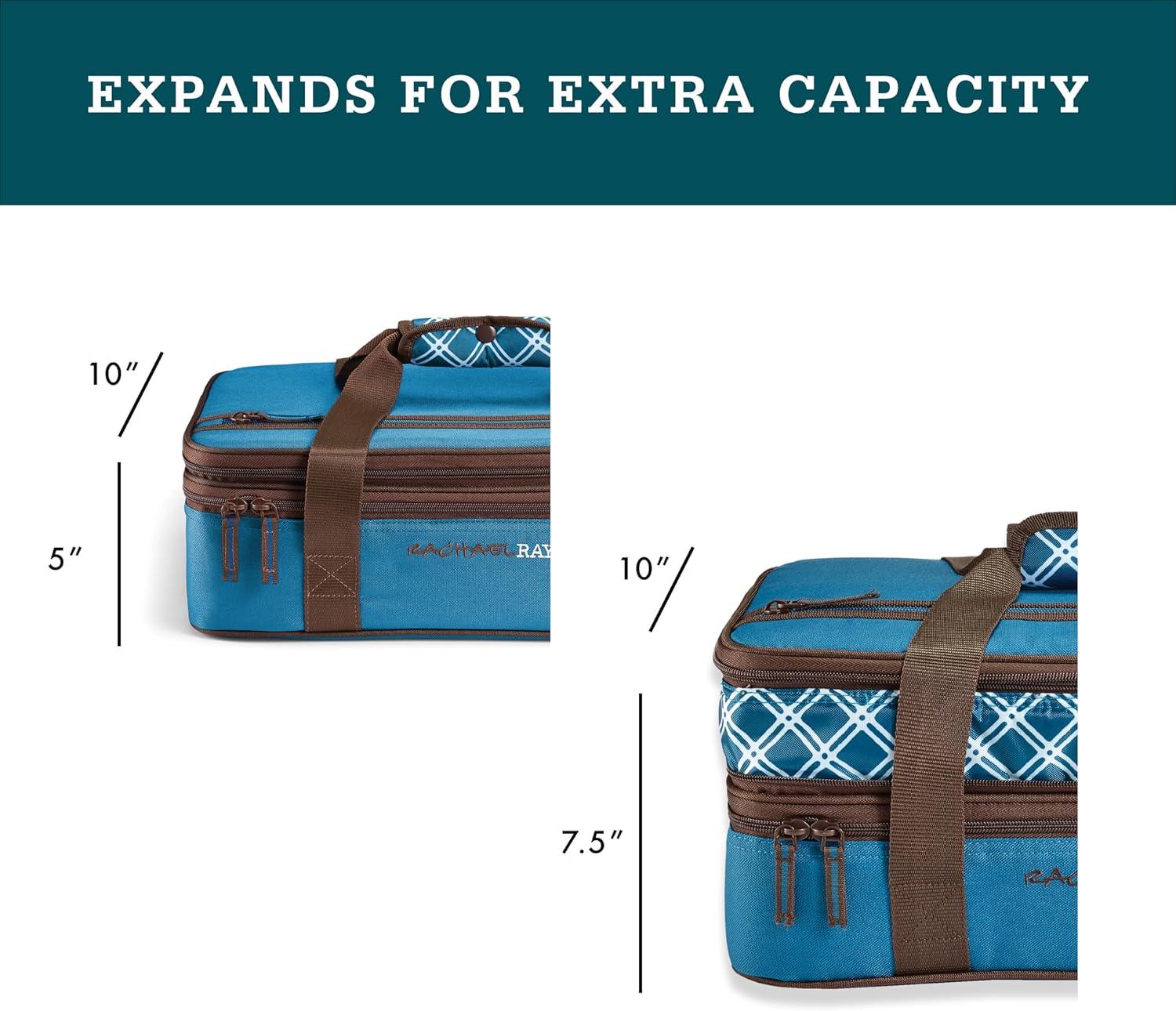 imageRachael Ray Expandable Insulated Casserole Carrier for Hot or Cold Food Thermal Lasagna Lugger Tote for Potluck Parties Picnic and Cookouts Fits 9quot x 13quot Baking DishMarine Blue Plaid