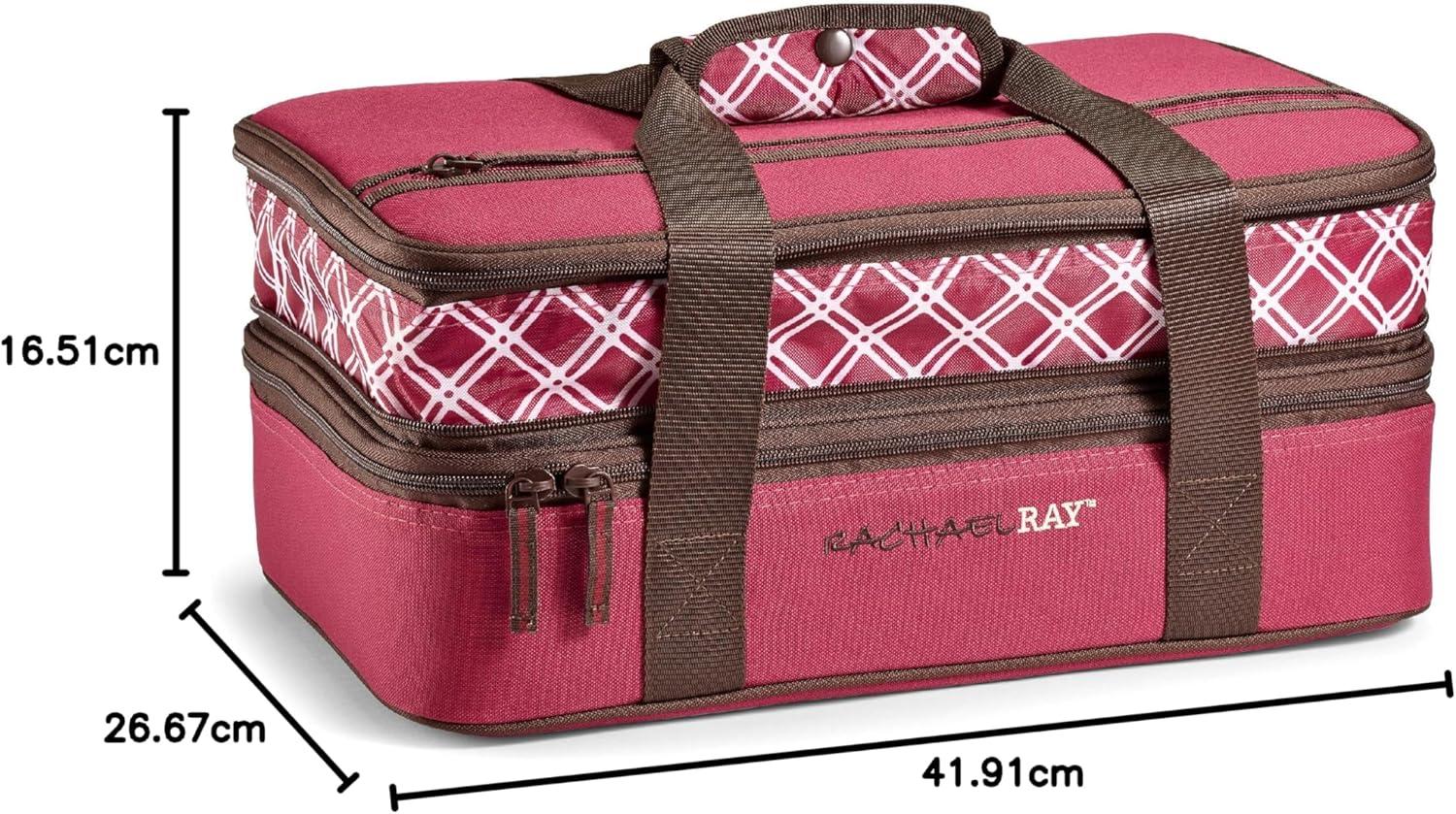 imageRachael Ray Expandable Insulated Casserole Carrier for Hot or Cold Food Thermal Lasagna Lugger Tote for Potluck Parties Picnic and Cookouts Fits 9quot x 13quot Baking DishBurgandy