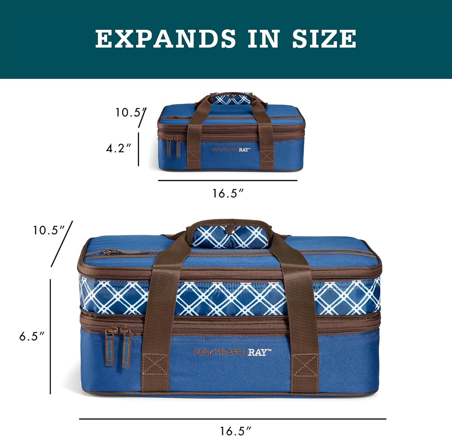 imageRachael Ray Expandable Insulated Casserole Carrier for Hot or Cold Food Thermal Lasagna Lugger Tote for Potluck Parties Picnic and Cookouts Fits 9quot x 13quot Baking DishNavy