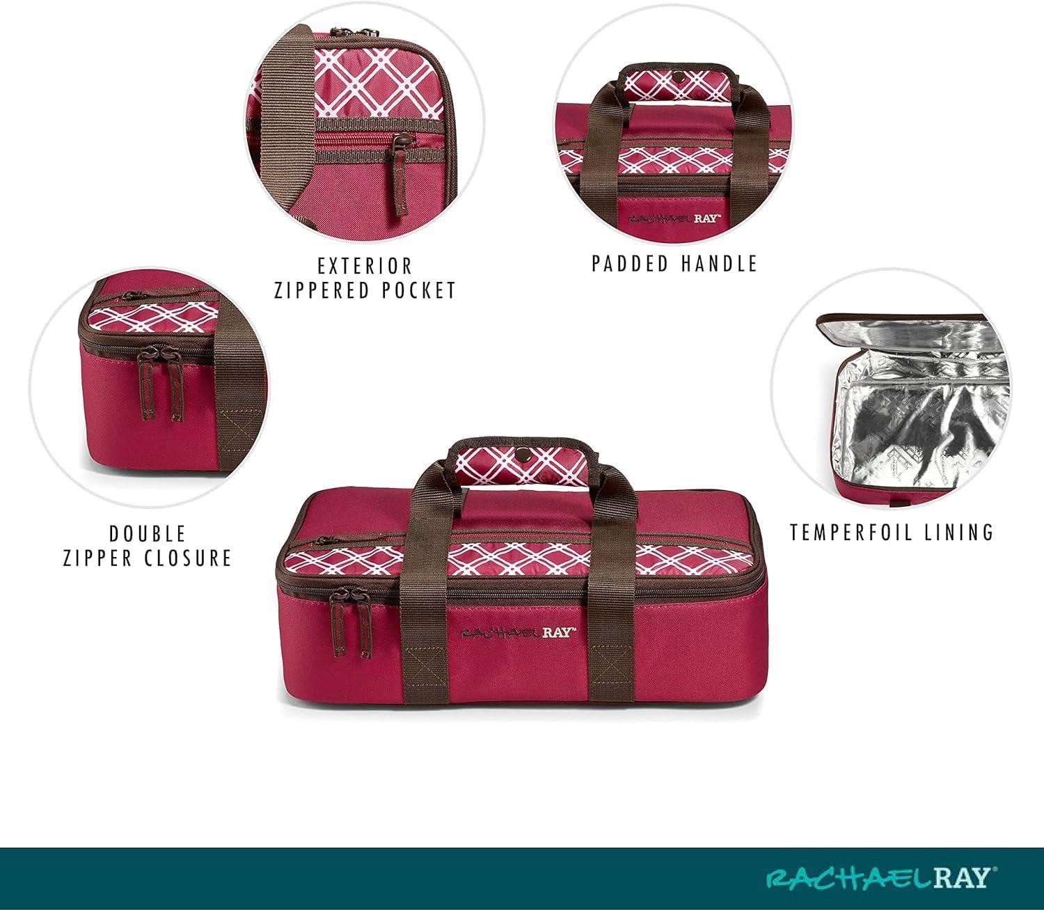 imageRachael Ray Lasagna Lugger Thermal Insulated Casserole Carrier for Hot or Cold Food Lugger Tote for Potluck Parties Picnic and Cookouts Fits 9quot x 13quot Baking DishBurgundy