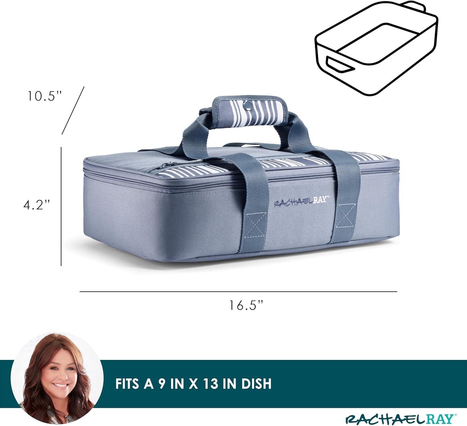 imageRachael Ray Lasagna Lugger Thermal Insulated Casserole Carrier for Hot or Cold Food Lugger Tote for Potluck Parties Picnic and Cookouts Fits 9quot x 13quot Baking DishSlate Stripe
