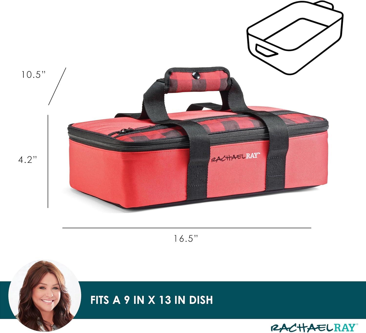 imageRachael Ray Lasagna Lugger Thermal Insulated Casserole Carrier for Hot or Cold Food Lugger Tote for Potluck Parties Picnic and Cookouts Fits 9quot x 13quot Baking DishRed Buffalo Check