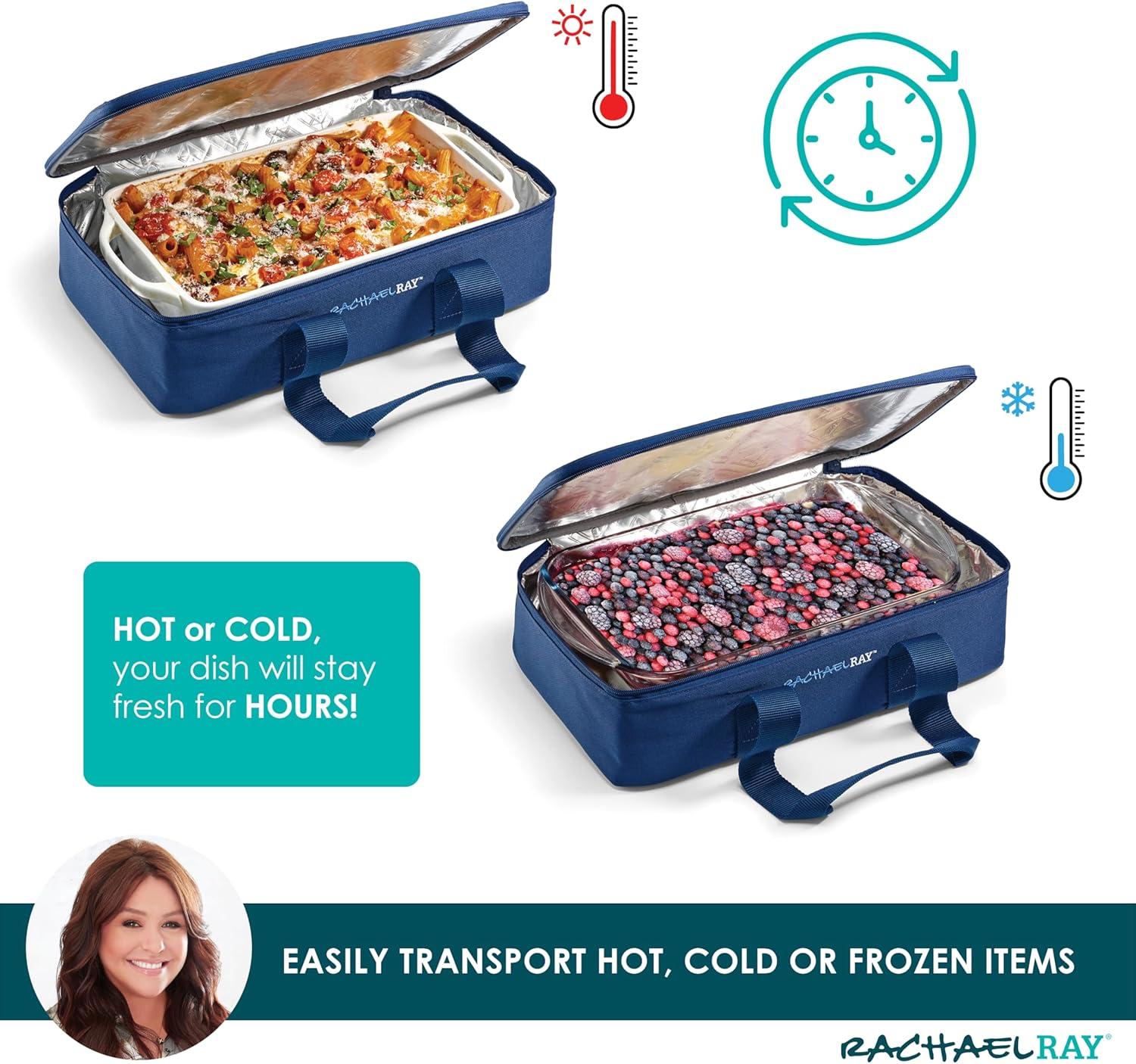 imageRachael Ray Lasagna Lugger Thermal Insulated Casserole Carrier for Hot or Cold Food Lugger Tote for Potluck Parties Picnic and Cookouts Fits 9quot x 13quot Baking DishNavy Gingham
