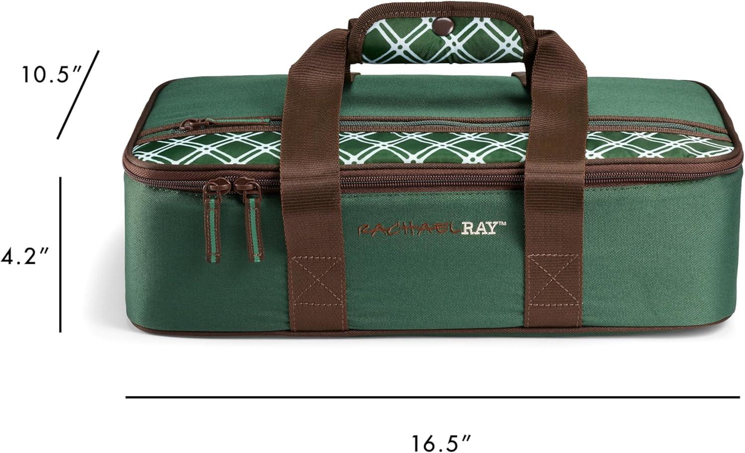 imageRachael Ray Lasagna Lugger Thermal Insulated Casserole Carrier for Hot or Cold Food Lugger Tote for Potluck Parties Picnic and Cookouts Fits 9quot x 13quot Baking DishForest Green