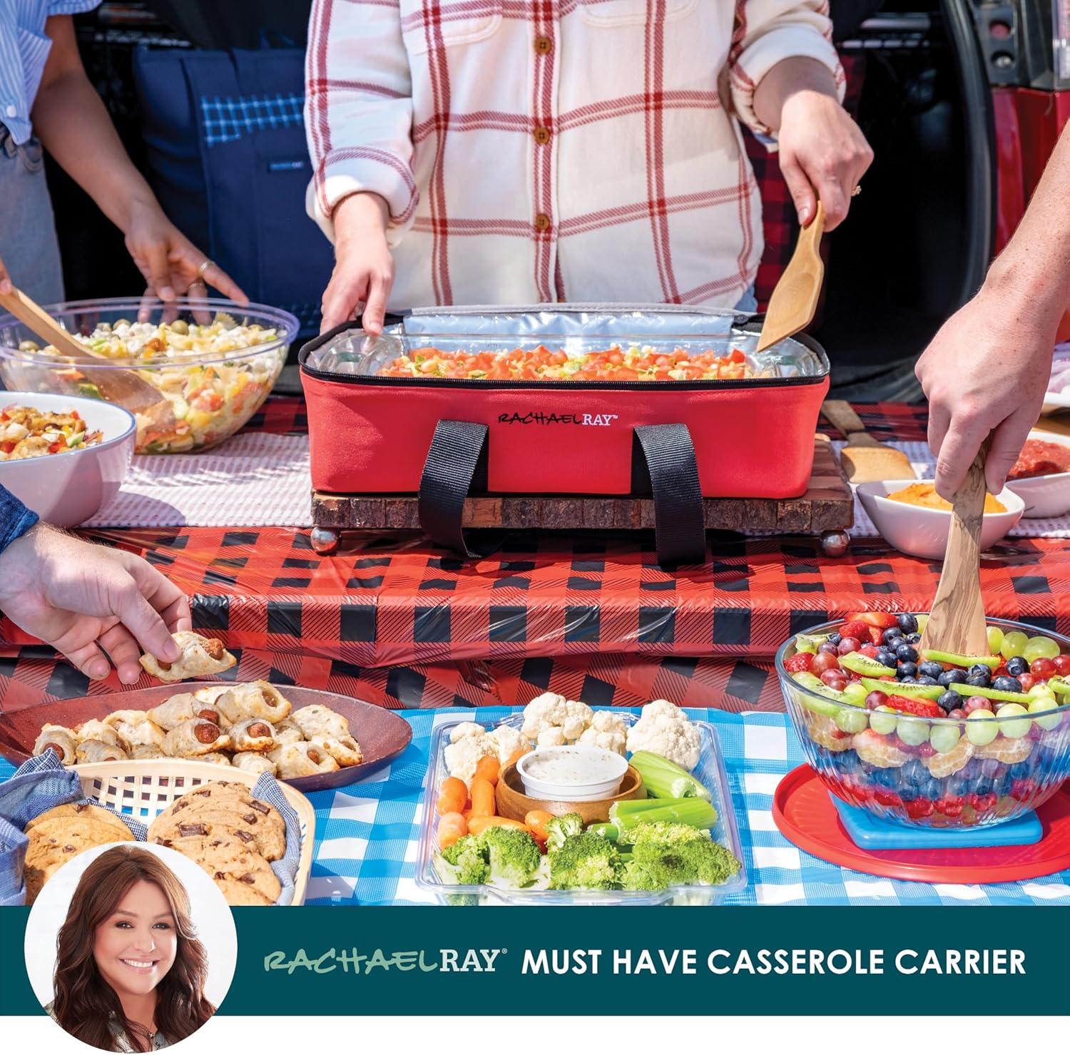 imageRachael Ray Lasagna Lugger Thermal Insulated Casserole Carrier for Hot or Cold Food Lugger Tote for Potluck Parties Picnic and Cookouts Fits 9quot x 13quot Baking DishRed Buffalo Check