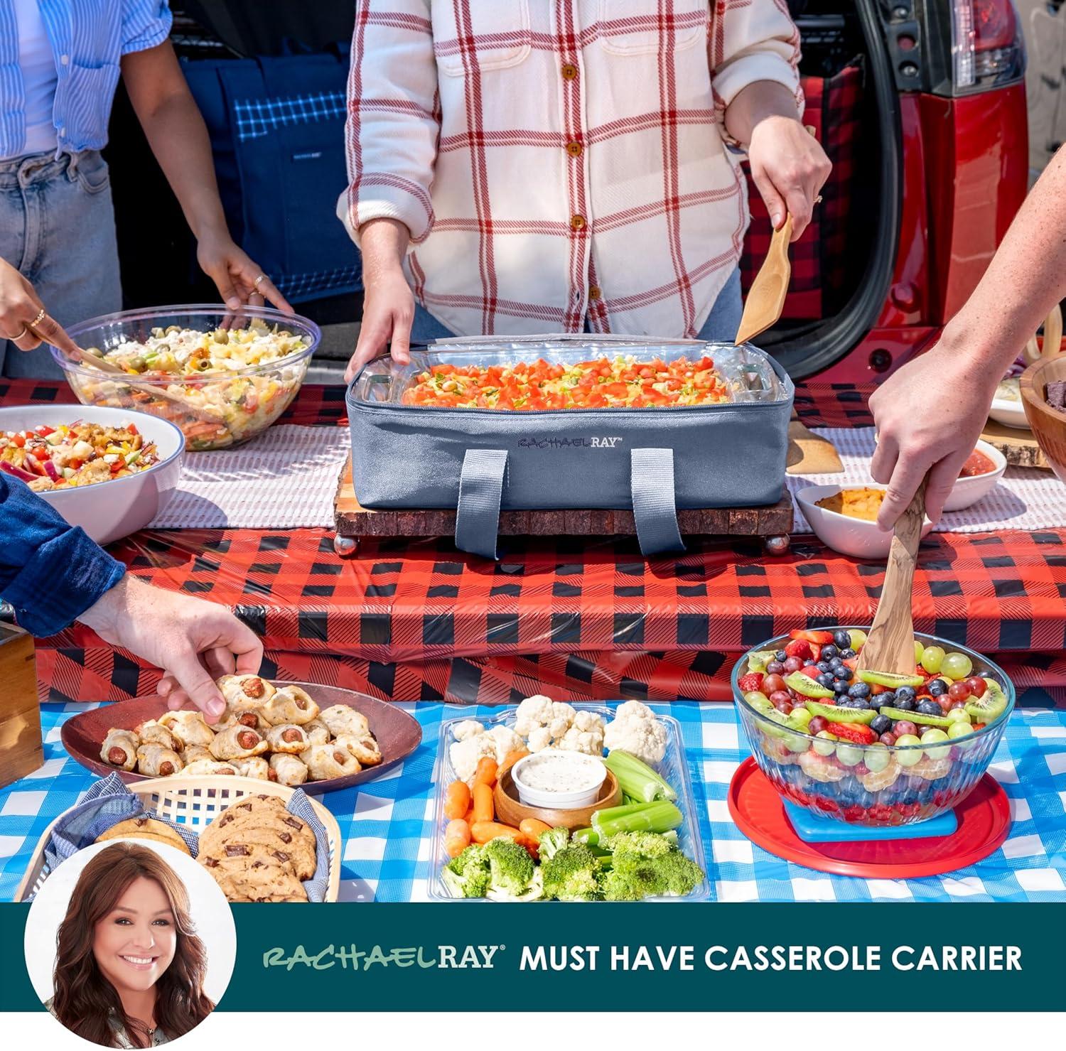 imageRachael Ray Lasagna Lugger Thermal Insulated Casserole Carrier for Hot or Cold Food Lugger Tote for Potluck Parties Picnic and Cookouts Fits 9quot x 13quot Baking DishSlate Stripe