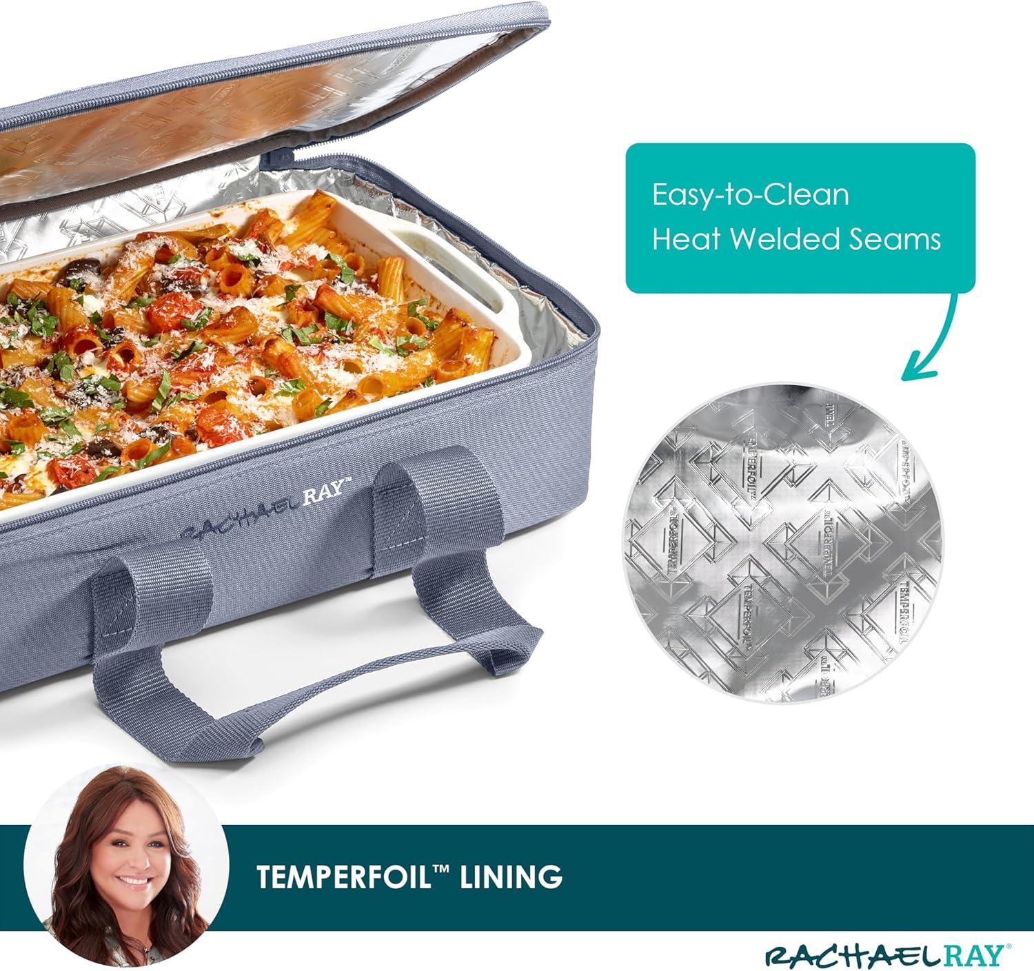 imageRachael Ray Lasagna Lugger Thermal Insulated Casserole Carrier for Hot or Cold Food Lugger Tote for Potluck Parties Picnic and Cookouts Fits 9quot x 13quot Baking DishSlate Stripe