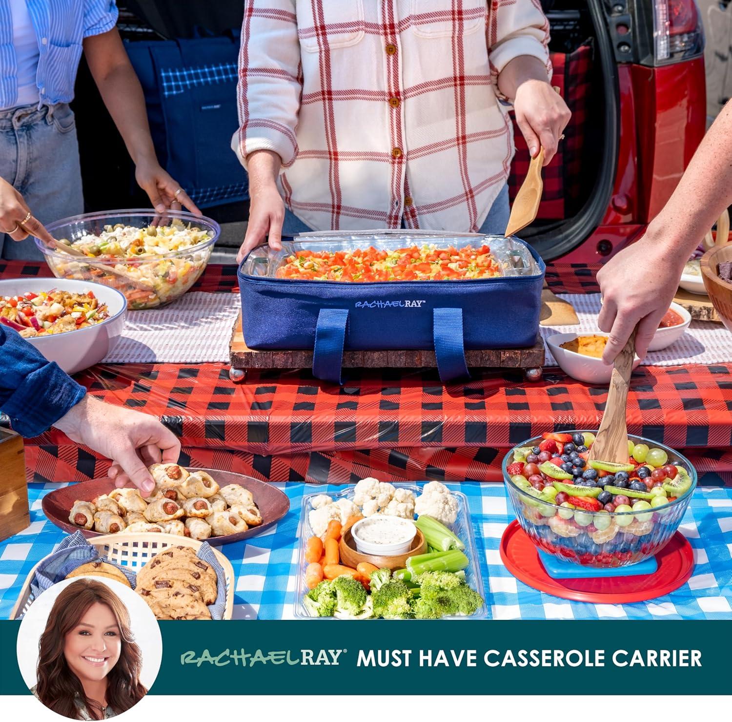 imageRachael Ray Lasagna Lugger Thermal Insulated Casserole Carrier for Hot or Cold Food Lugger Tote for Potluck Parties Picnic and Cookouts Fits 9quot x 13quot Baking DishNavy Gingham