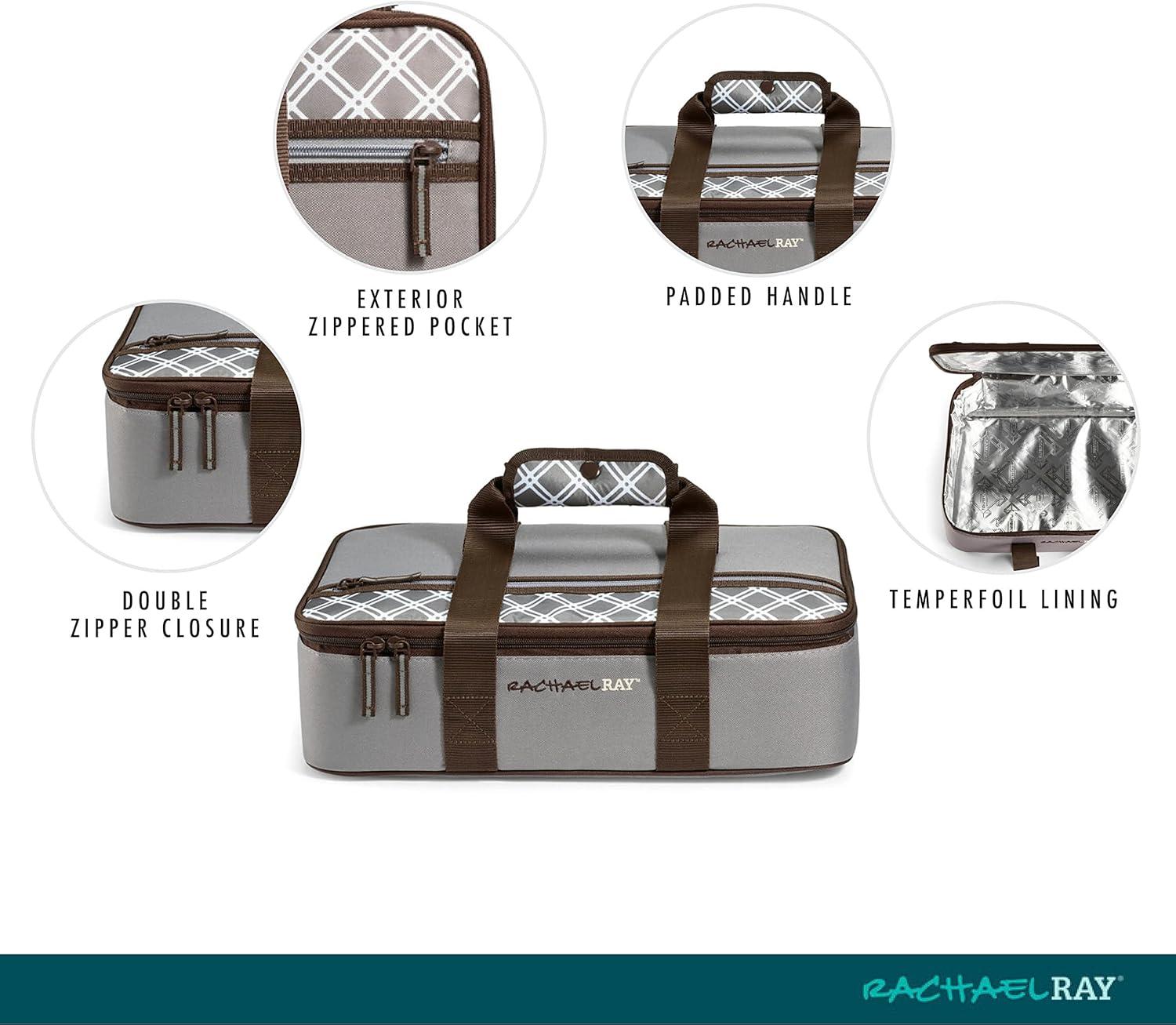 imageRachael Ray Lasagna Lugger Thermal Insulated Casserole Carrier for Hot or Cold Food Lugger Tote for Potluck Parties Picnic and Cookouts Fits 9quot x 13quot Baking DishSea Salt Grey