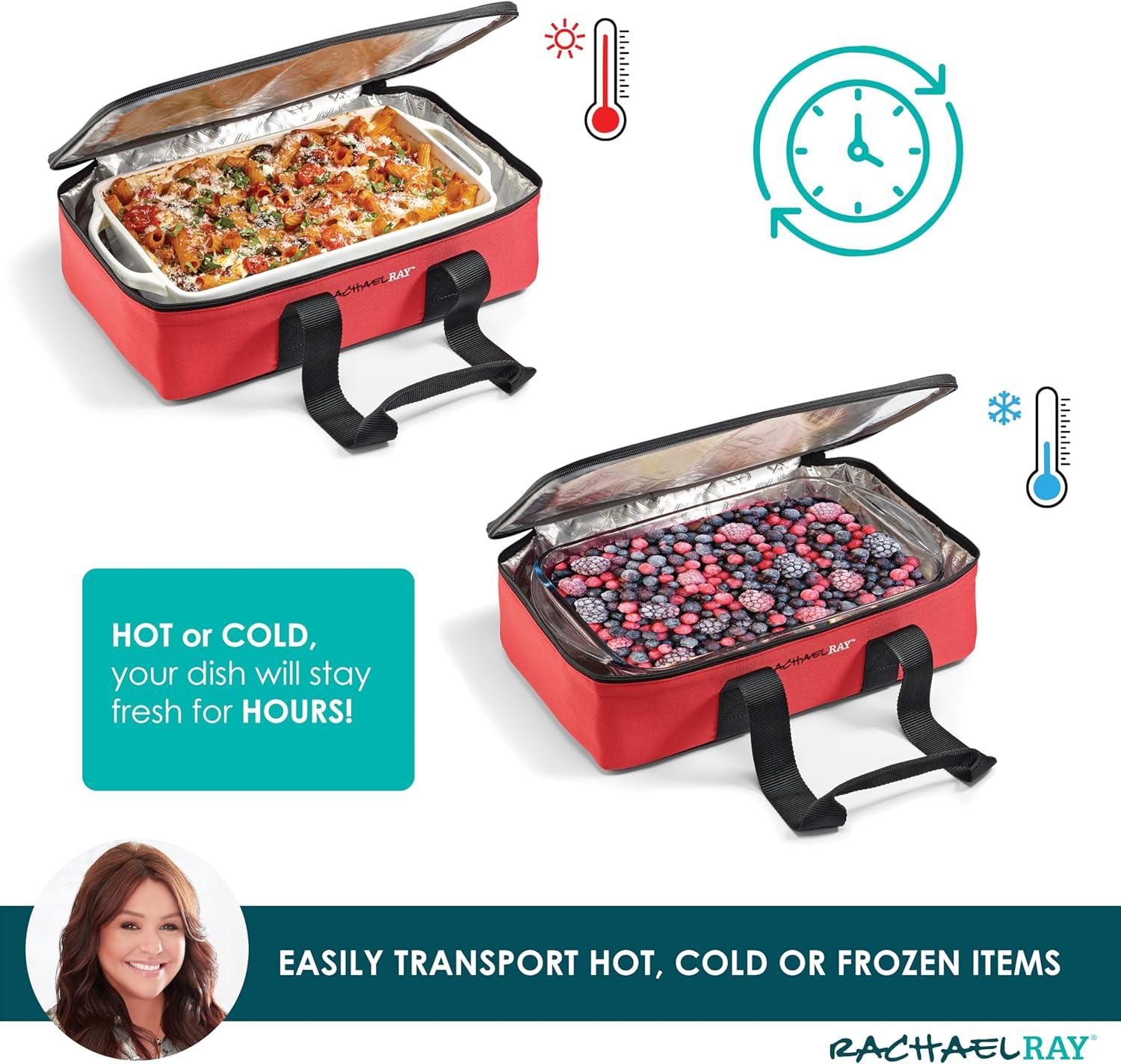 imageRachael Ray Lasagna Lugger Thermal Insulated Casserole Carrier for Hot or Cold Food Lugger Tote for Potluck Parties Picnic and Cookouts Fits 9quot x 13quot Baking DishRed Buffalo Check