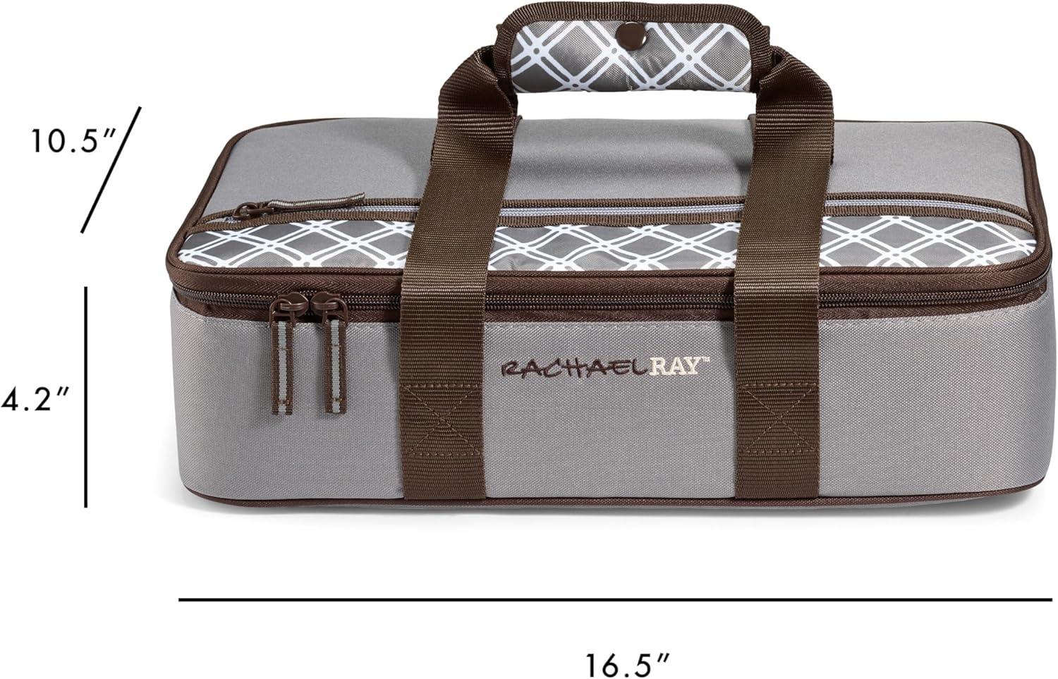 imageRachael Ray Lasagna Lugger Thermal Insulated Casserole Carrier for Hot or Cold Food Lugger Tote for Potluck Parties Picnic and Cookouts Fits 9quot x 13quot Baking DishSea Salt Grey