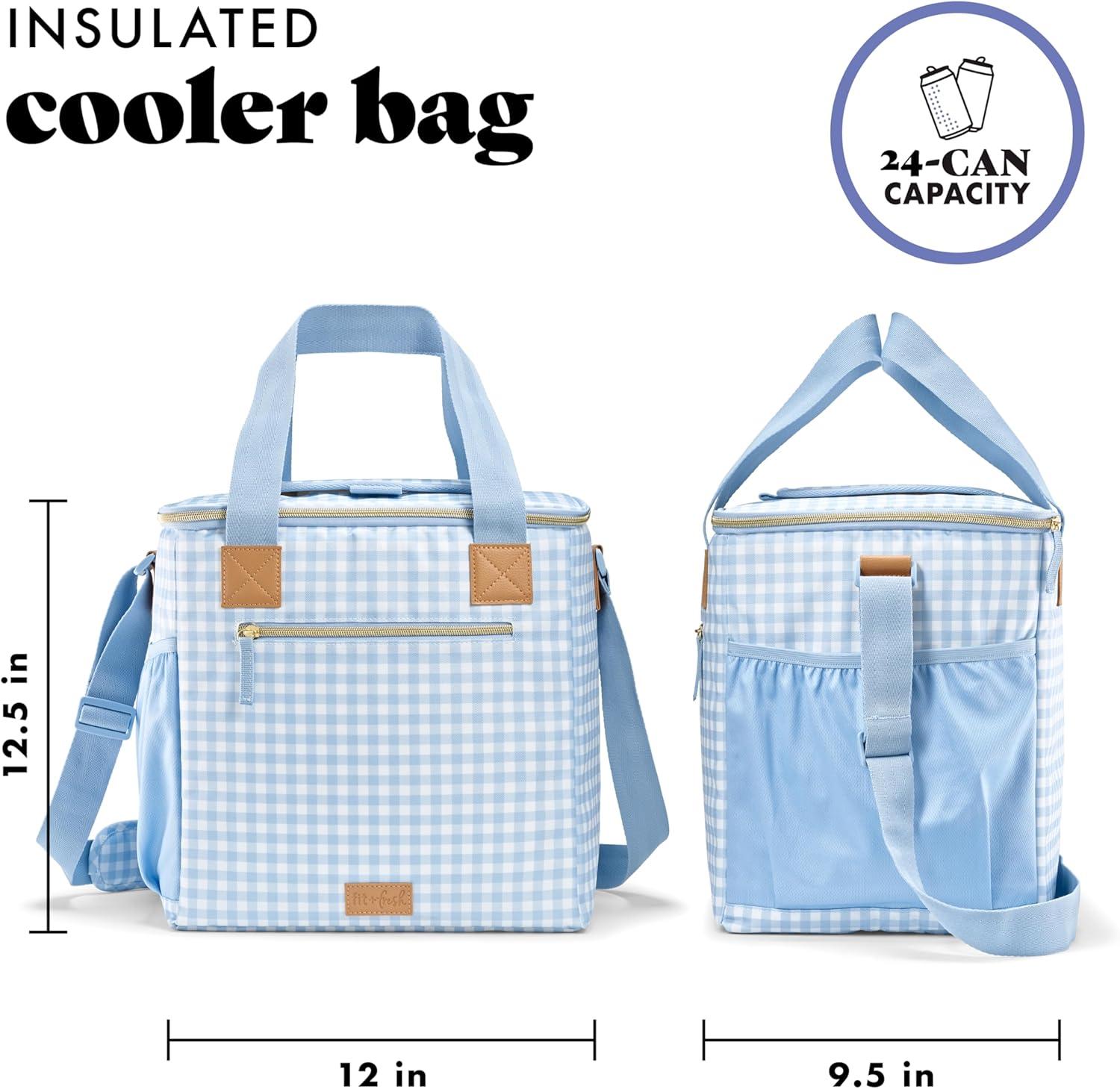imageFit ampamp Fresh 24Can Soft Cooler Bag Insulated LeakResistant Portable Soft Cooler Large Cooler Soft Sided Cooler Bag Travel Cooler Pina ColadaBlue Gingham