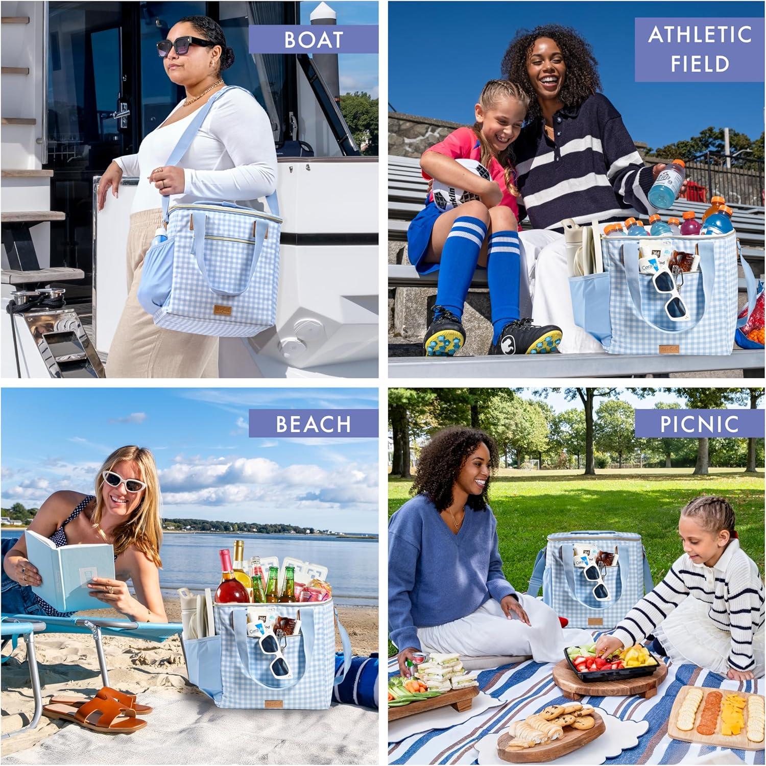 imageFit ampamp Fresh 24Can Soft Cooler Bag Insulated LeakResistant Portable Soft Cooler Large Cooler Soft Sided Cooler Bag Travel Cooler Pina ColadaBlue Gingham