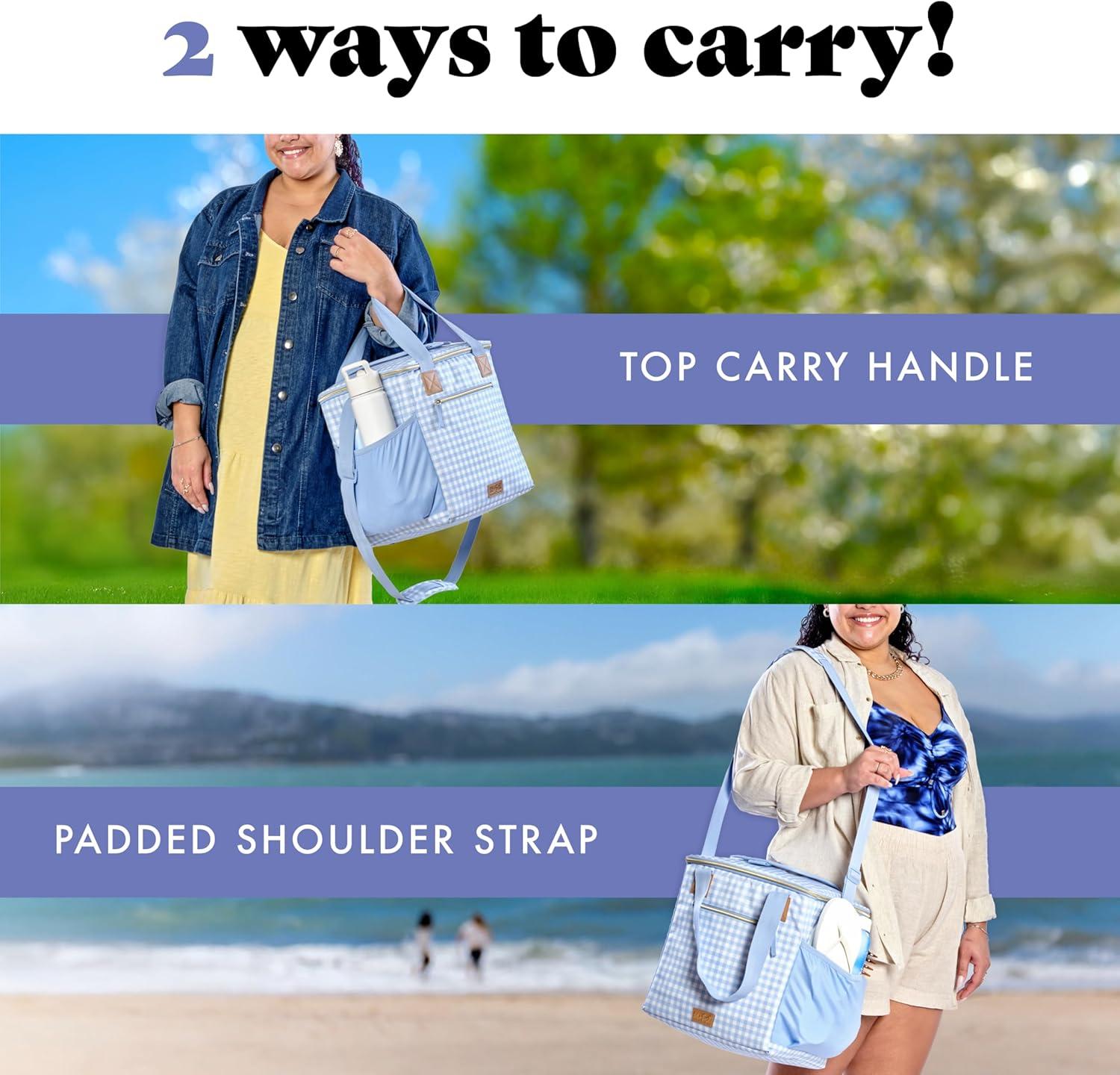 imageFit ampamp Fresh 24Can Soft Cooler Bag Insulated LeakResistant Portable Soft Cooler Large Cooler Soft Sided Cooler Bag Travel Cooler Pina ColadaBlue Gingham