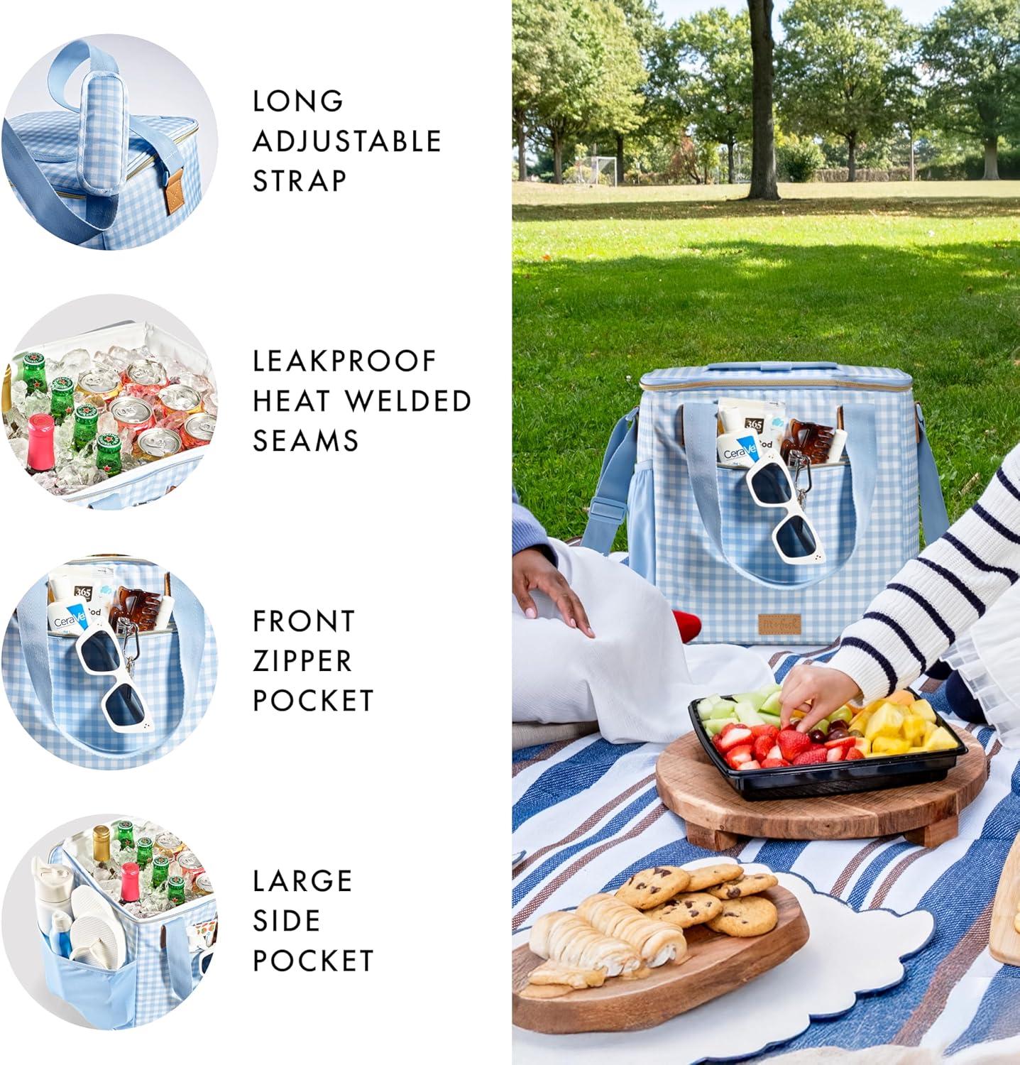 imageFit ampamp Fresh 24Can Soft Cooler Bag Insulated LeakResistant Portable Soft Cooler Large Cooler Soft Sided Cooler Bag Travel Cooler Pina ColadaBlue Gingham