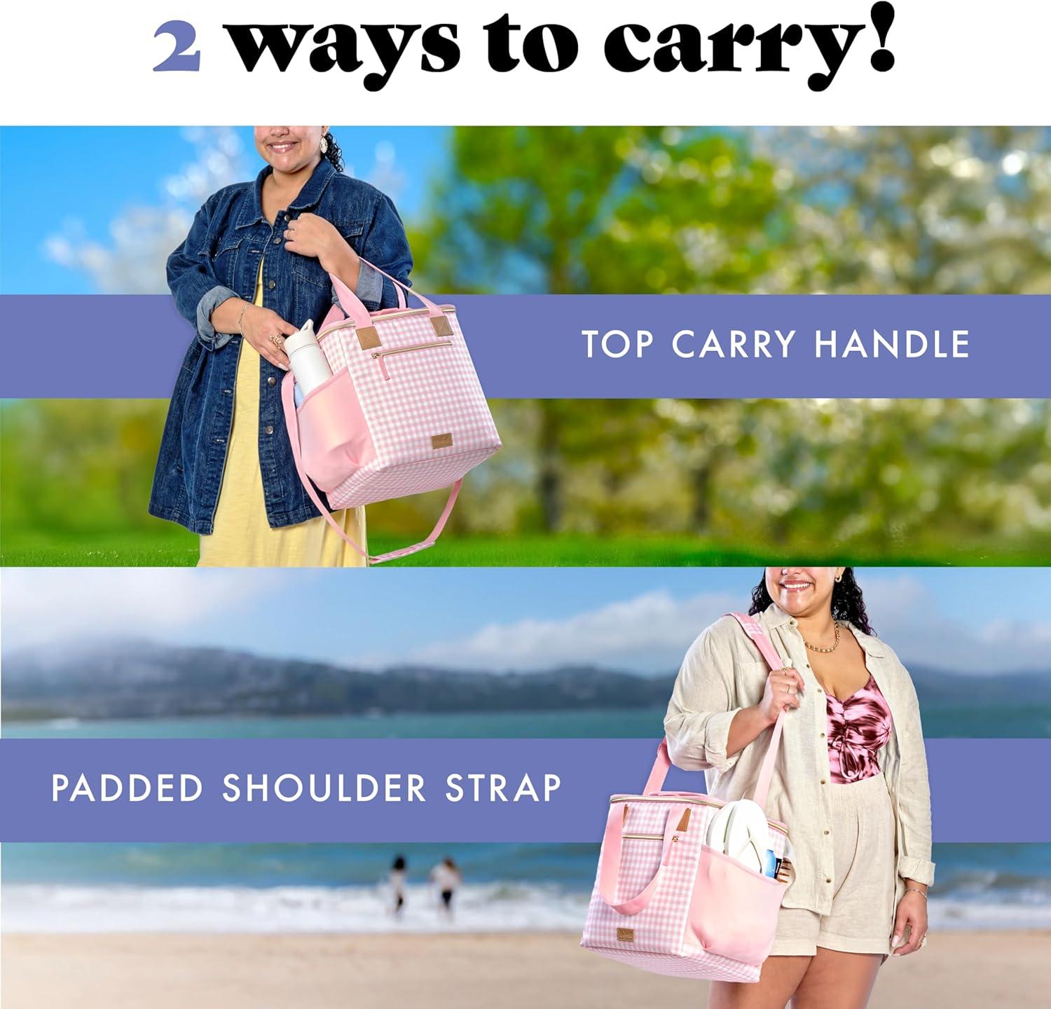 imageFit ampamp Fresh 24Can Soft Cooler Bag Insulated LeakResistant Portable Soft Cooler Large Cooler Soft Sided Cooler Bag Travel Cooler Pina ColadaPink Gingham
