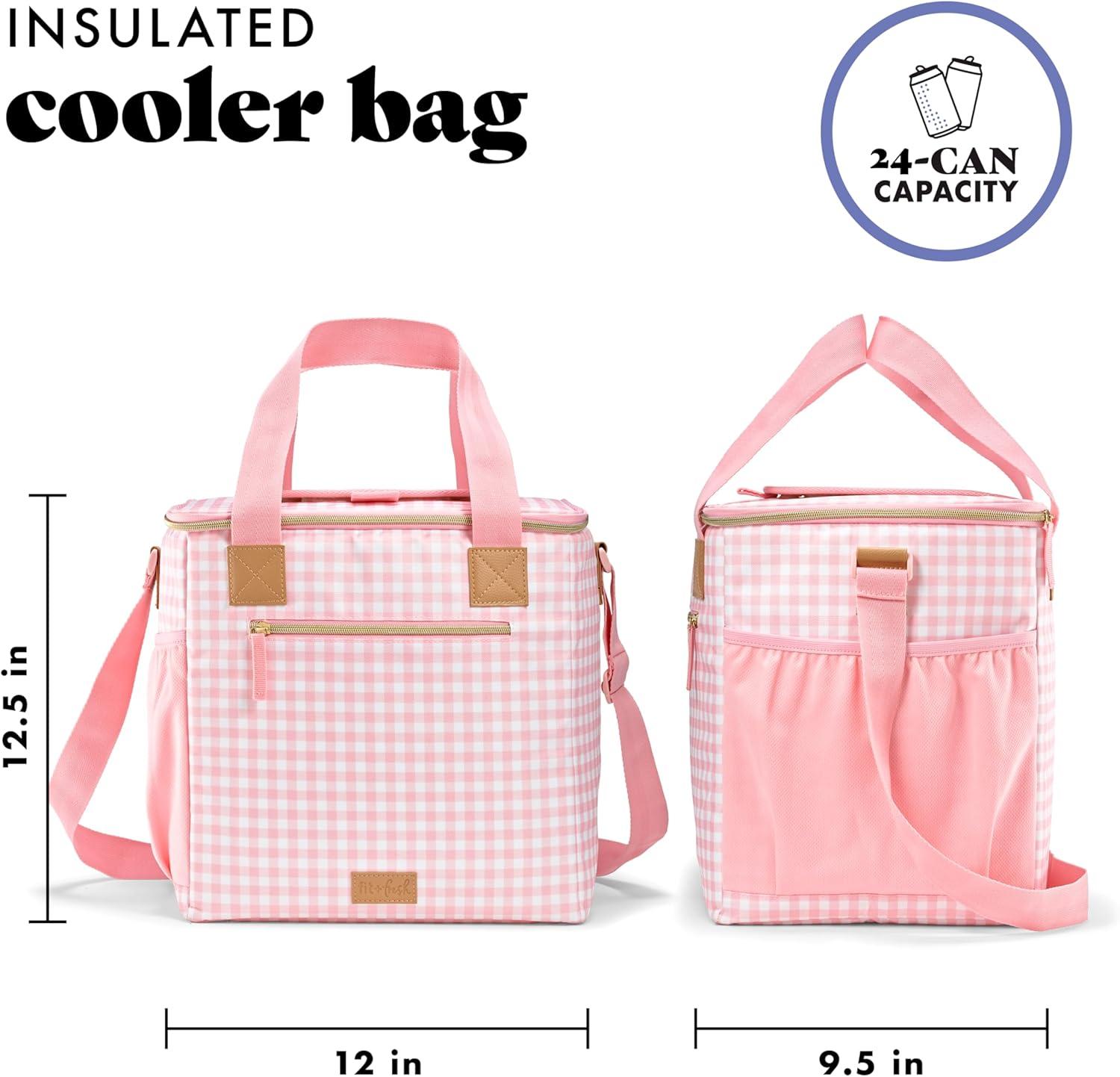 imageFit ampamp Fresh 24Can Soft Cooler Bag Insulated LeakResistant Portable Soft Cooler Large Cooler Soft Sided Cooler Bag Travel Cooler Pina ColadaPink Gingham