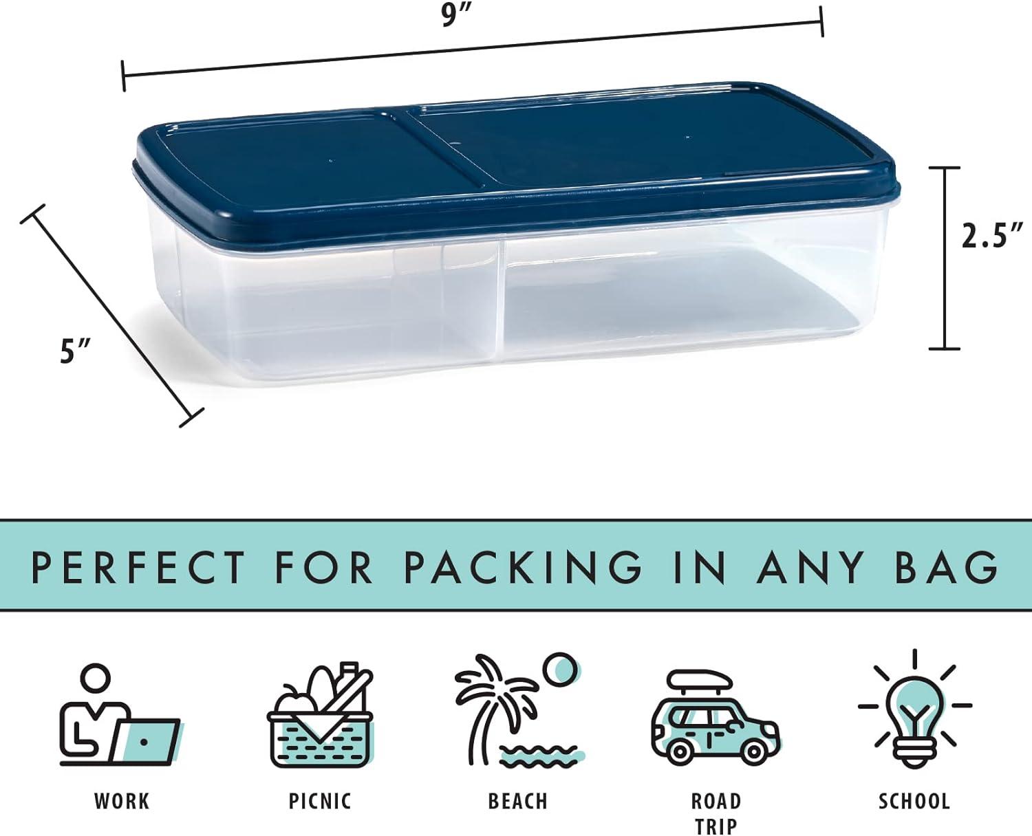 imageFit ampamp Fresh Bento Box Adult and Kids Lunch Box Container Includes 2 Slim Clipin Ice Packs Reusable LeakResistant ampamp Stackable Lunch Container for AdultsBento Lunch Box  Navy