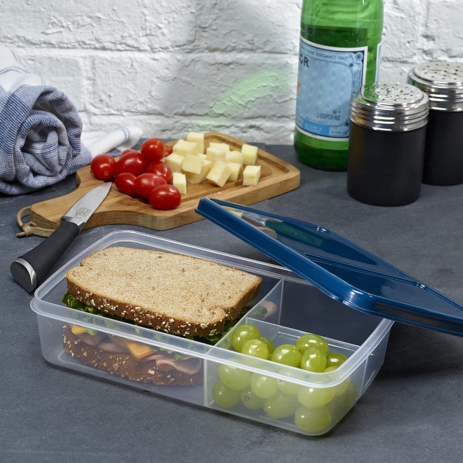 imageFit ampamp Fresh Bento Box Adult and Kids Lunch Box Container Includes 2 Slim Clipin Ice Packs Reusable LeakResistant ampamp Stackable Lunch Container for AdultsBento Lunch Box  Navy