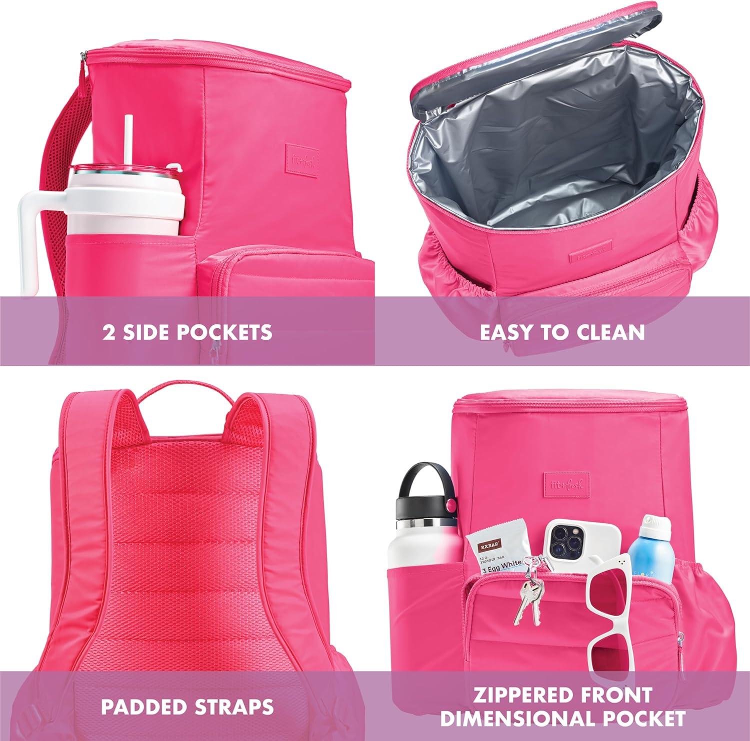 imageFit ampamp Fresh Insulated Backpack Soft Cooler  LeakResistant Beach ampamp Travel Bag for Women 24 Can Capacity Picnic ampamp Cooler BagHot Pink