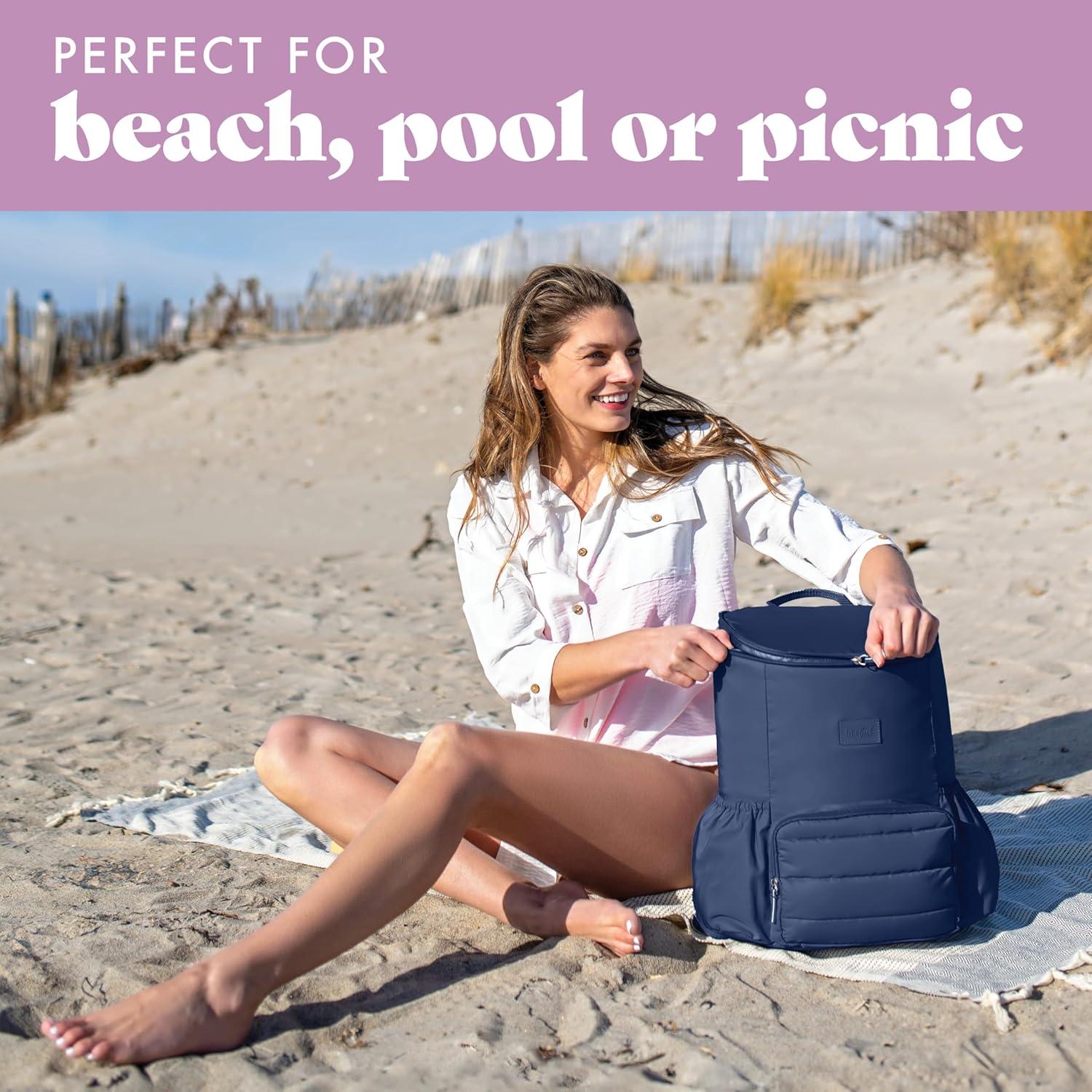imageFit ampamp Fresh Insulated Backpack Soft Cooler  LeakResistant Beach ampamp Travel Bag for Women 24 Can Capacity Picnic ampamp Cooler BagMidnight Blue
