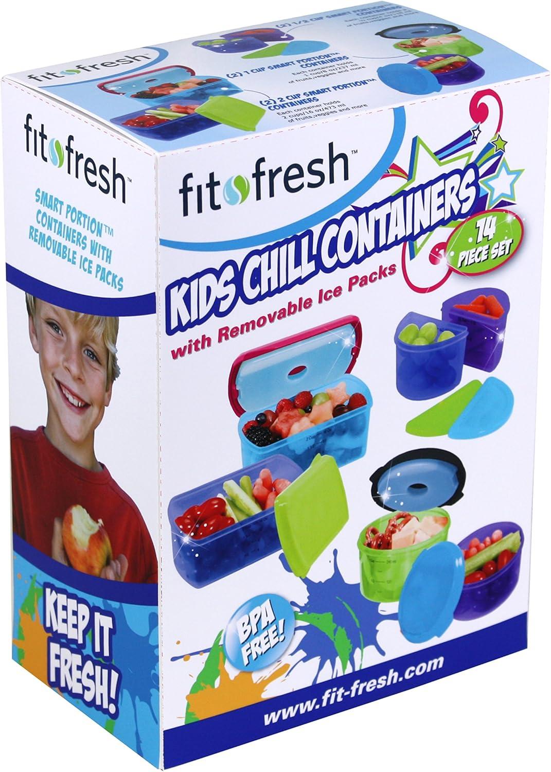 imageFit ampamp Fresh Kids Reusable Lunch Box Container Set with BuiltIn Ice Packs 14Piece Healthy Lunch and Snack Kit BPAFree Microwave Safe Portion ControlKids Container Set  14 Piece