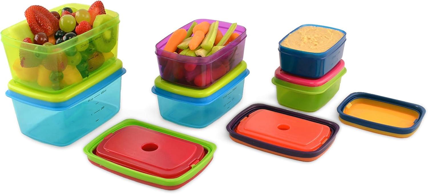 imageFit ampamp Fresh Kids Reusable Lunch Box Container Set with BuiltIn Ice Packs 14Piece Healthy Lunch and Snack Kit BPAFree Microwave Safe Portion ControlKids Healthy Lunch Set  14 Piece