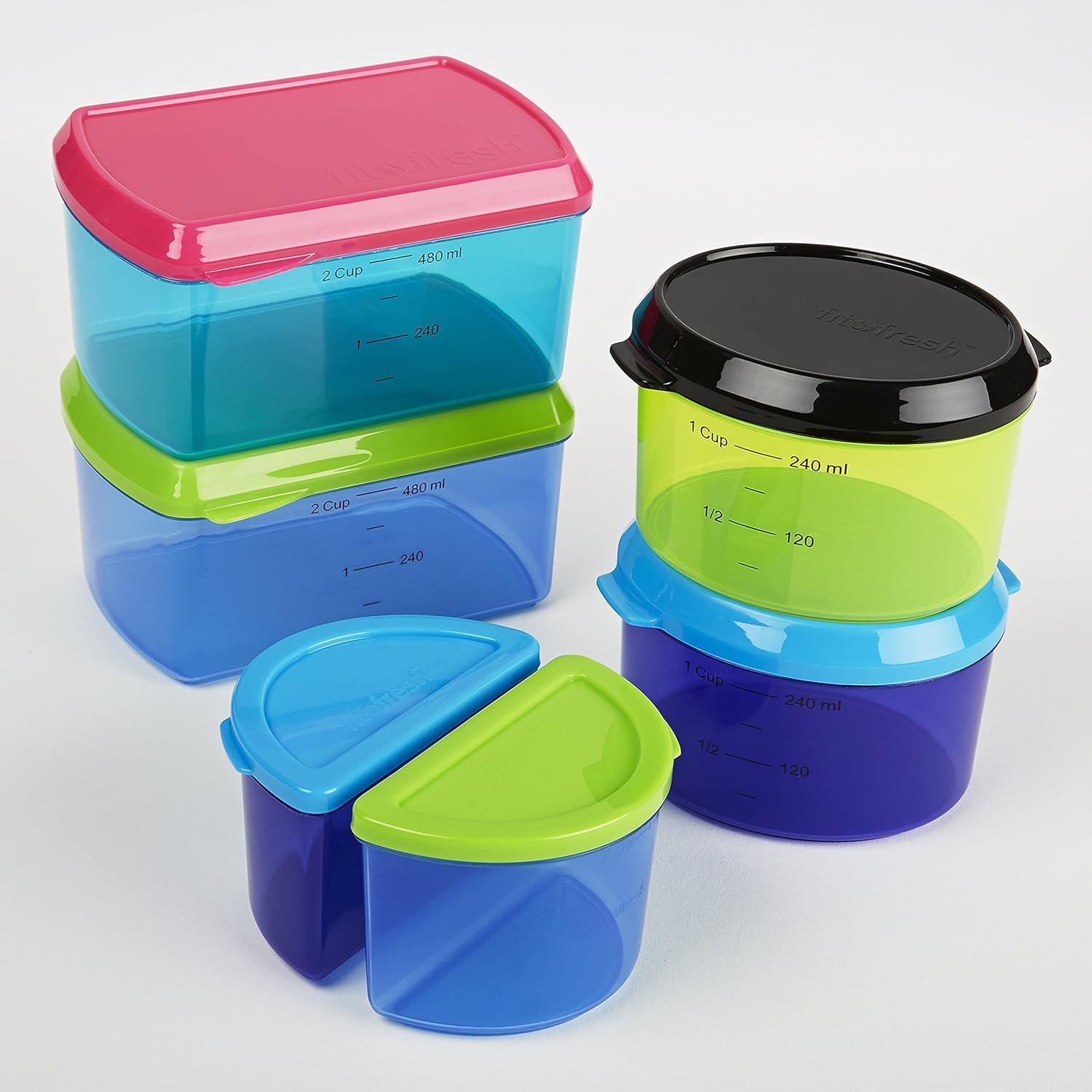 imageFit ampamp Fresh Kids Reusable Lunch Box Container Set with BuiltIn Ice Packs 14Piece Healthy Lunch and Snack Kit BPAFree Microwave Safe Portion ControlKids Container Set  14 Piece