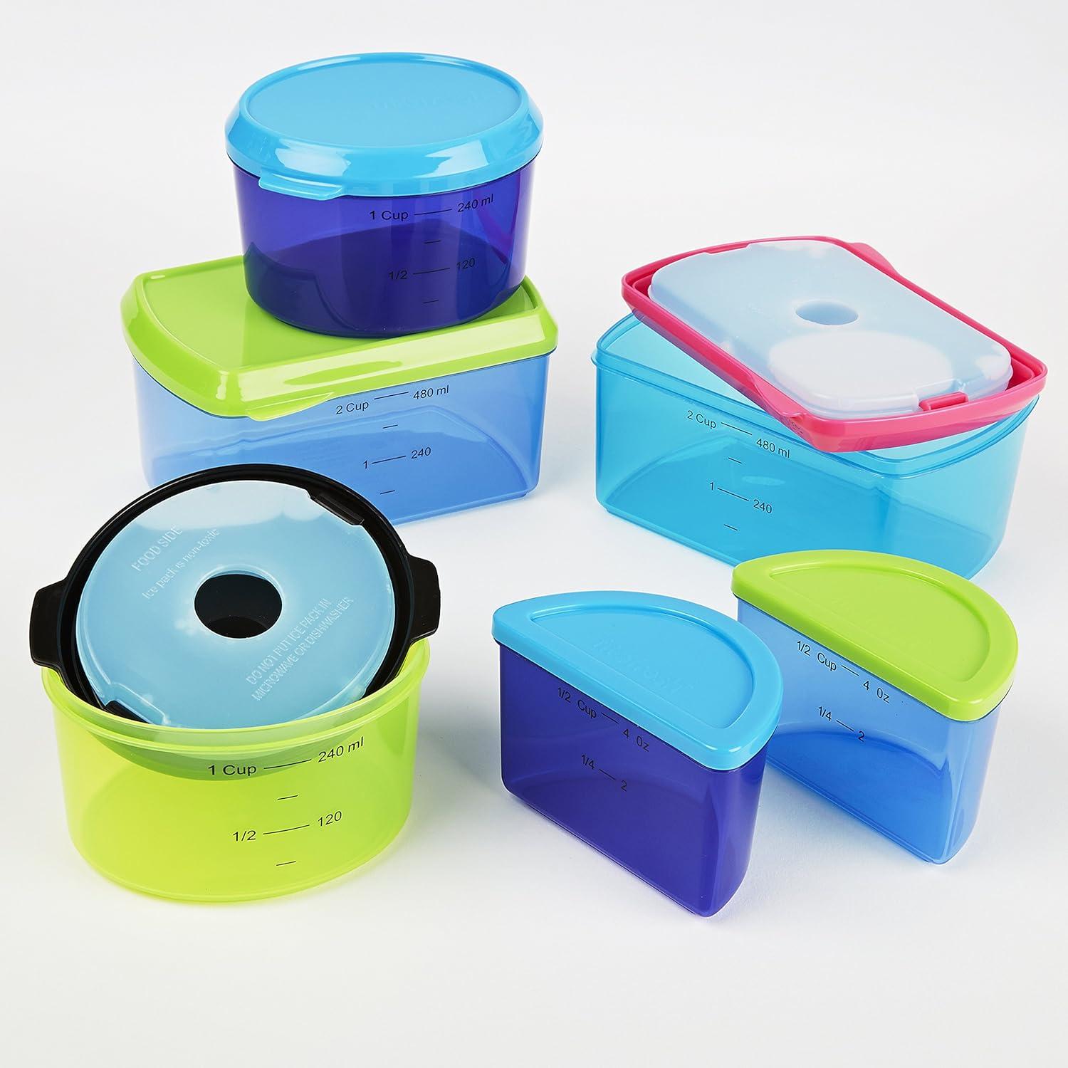imageFit ampamp Fresh Kids Reusable Lunch Box Container Set with BuiltIn Ice Packs 14Piece Healthy Lunch and Snack Kit BPAFree Microwave Safe Portion ControlKids Container Set  14 Piece