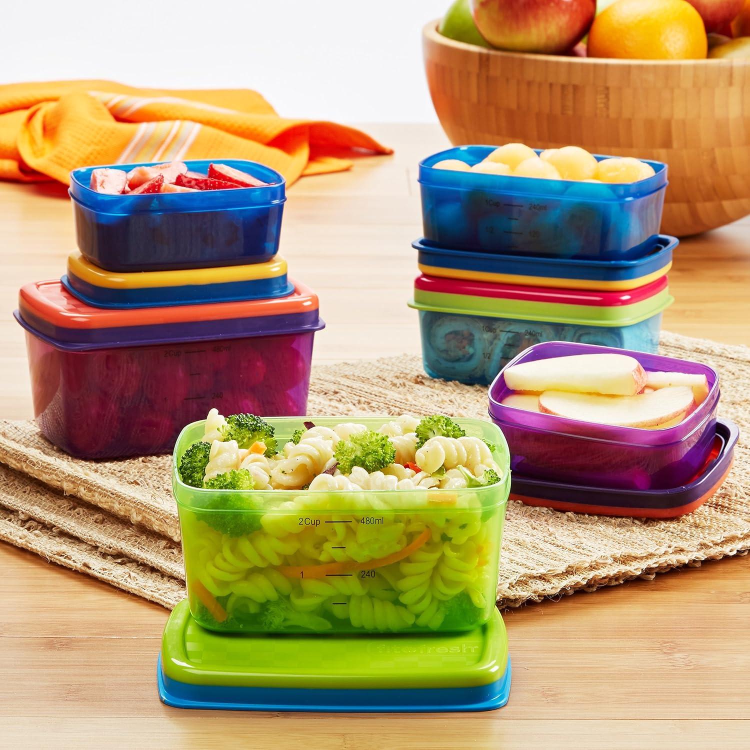 imageFit ampamp Fresh Kids Reusable Lunch Box Container Set with BuiltIn Ice Packs 14Piece Healthy Lunch and Snack Kit BPAFree Microwave Safe Portion ControlKids Healthy Lunch Set  14 Piece