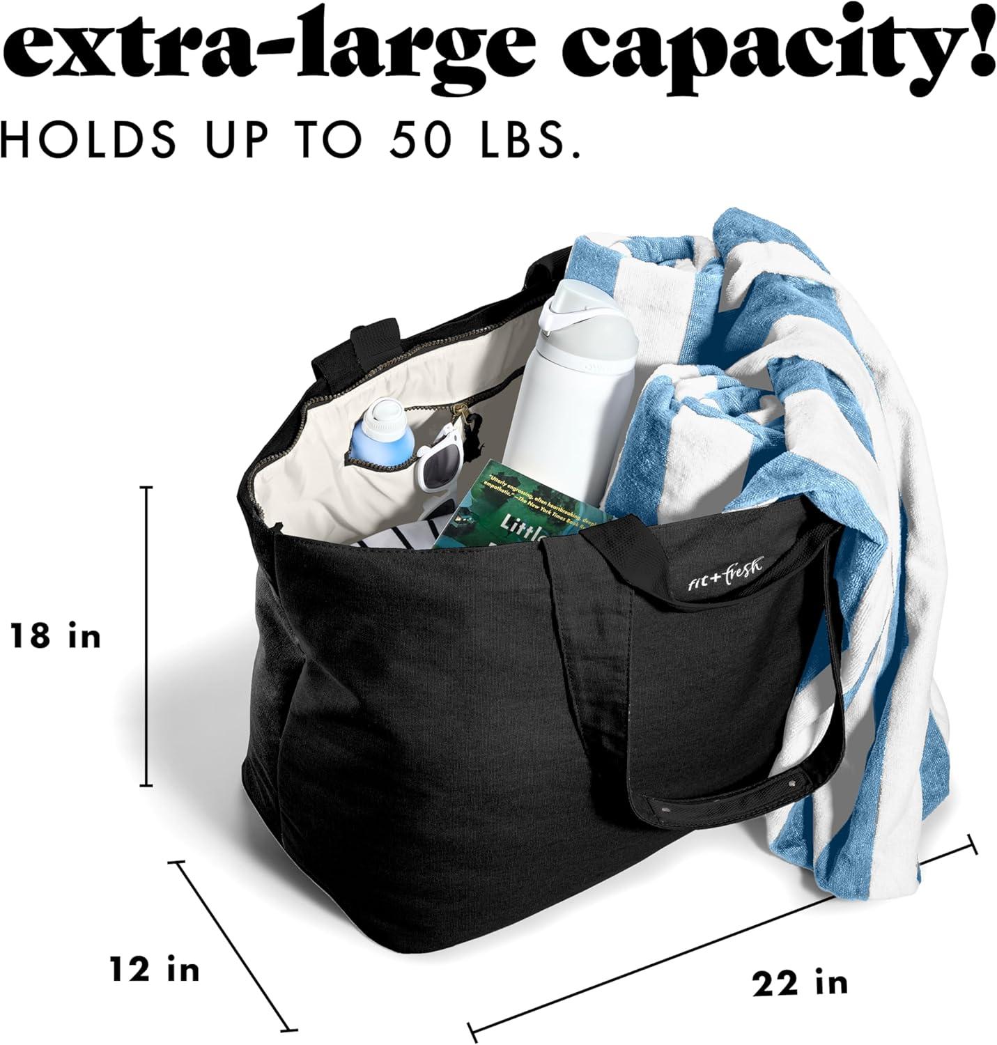 imageFit ampamp Fresh Large Beach Bag for Women  Extra Large Travel Tote With PocketsBlack
