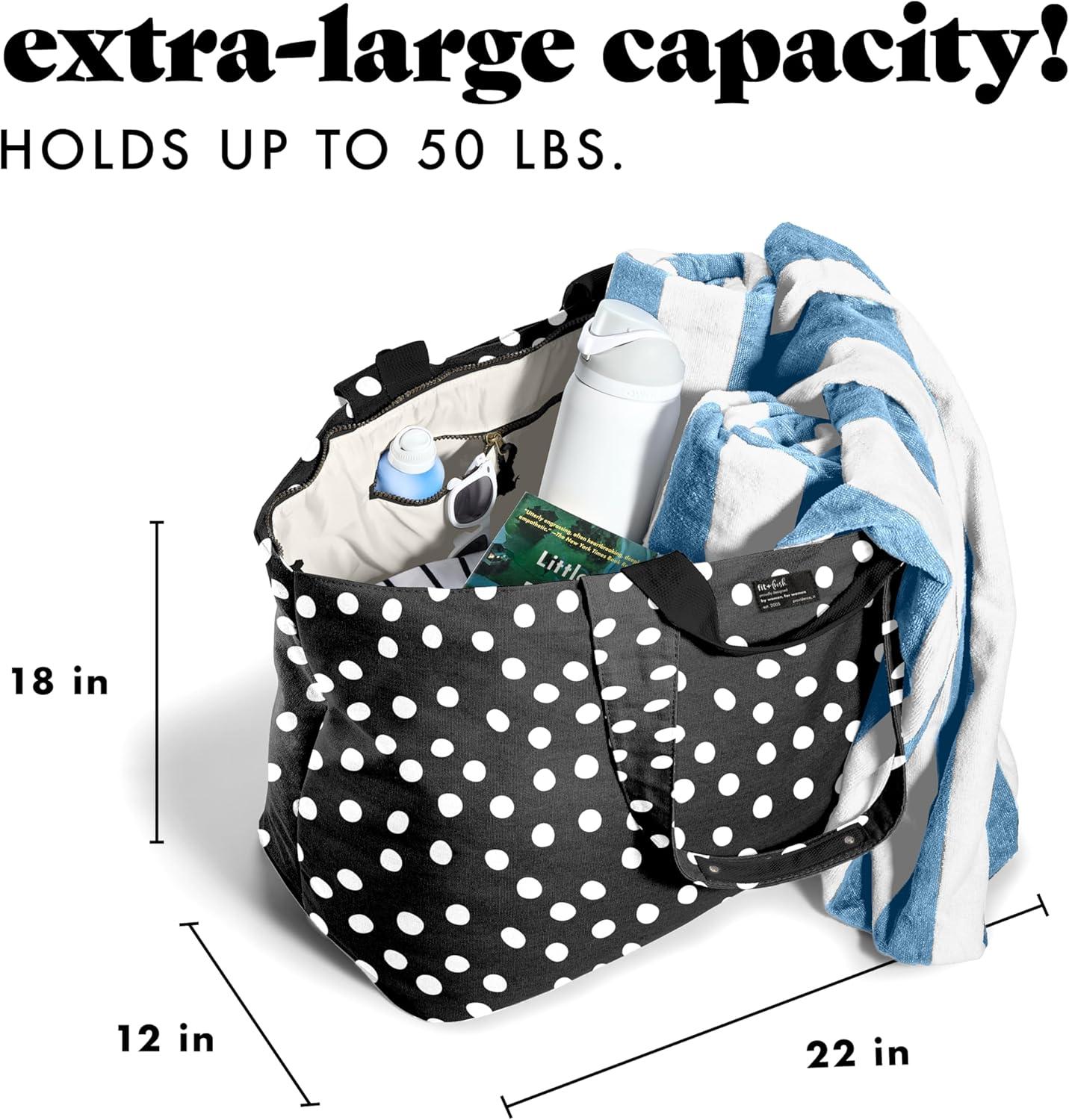 imageFit ampamp Fresh Large Beach Bag for Women  Extra Large Travel Tote With PocketsBw Dot