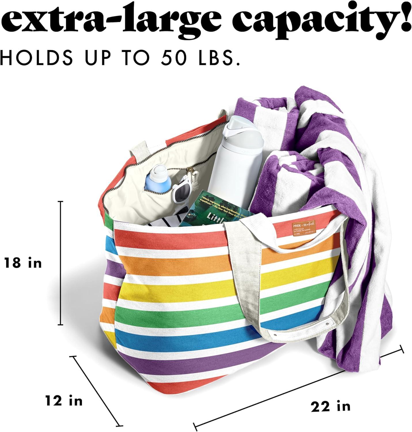 imageFit ampamp Fresh Large Beach Bag for Women  Extra Large Travel Tote With PocketsColorful Stripe