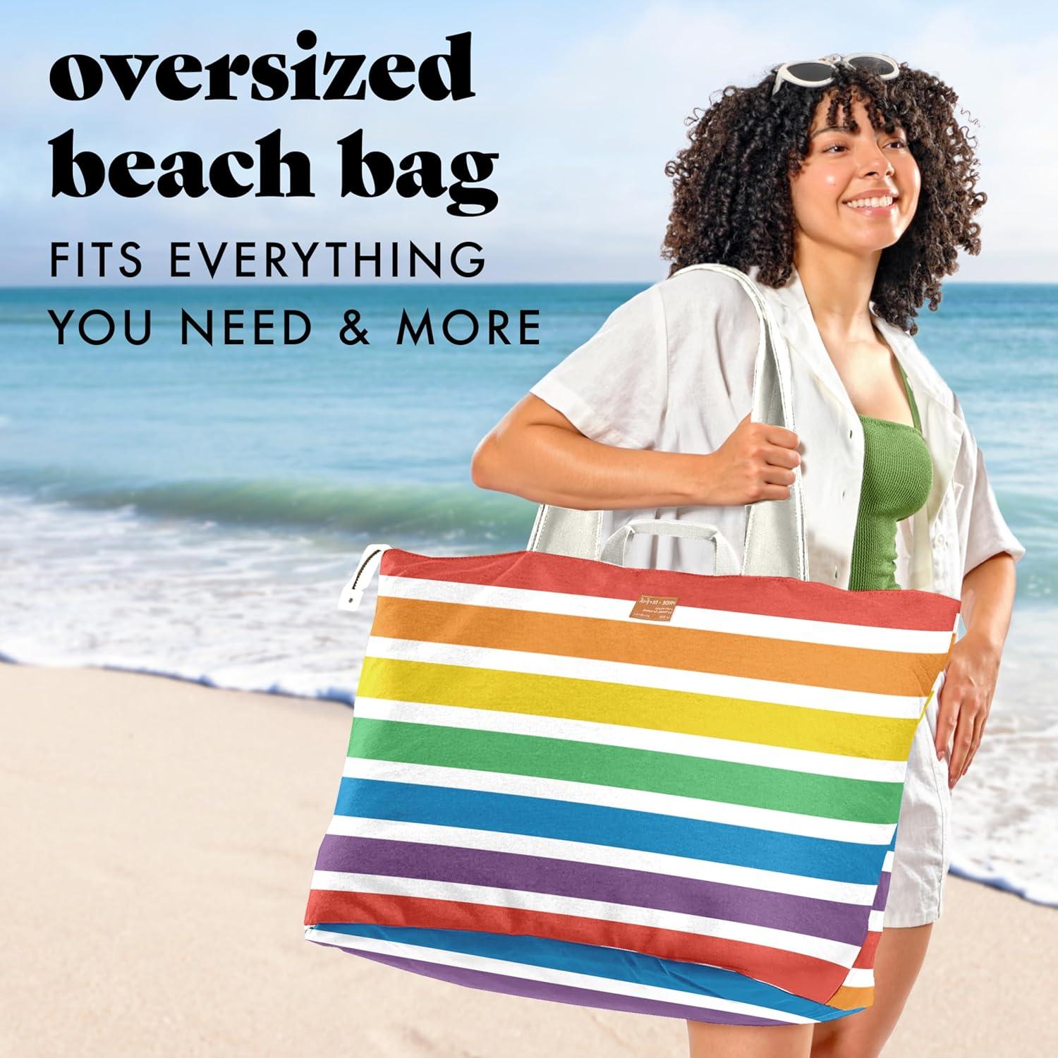imageFit ampamp Fresh Large Beach Bag for Women  Extra Large Travel Tote With PocketsColorful Stripe