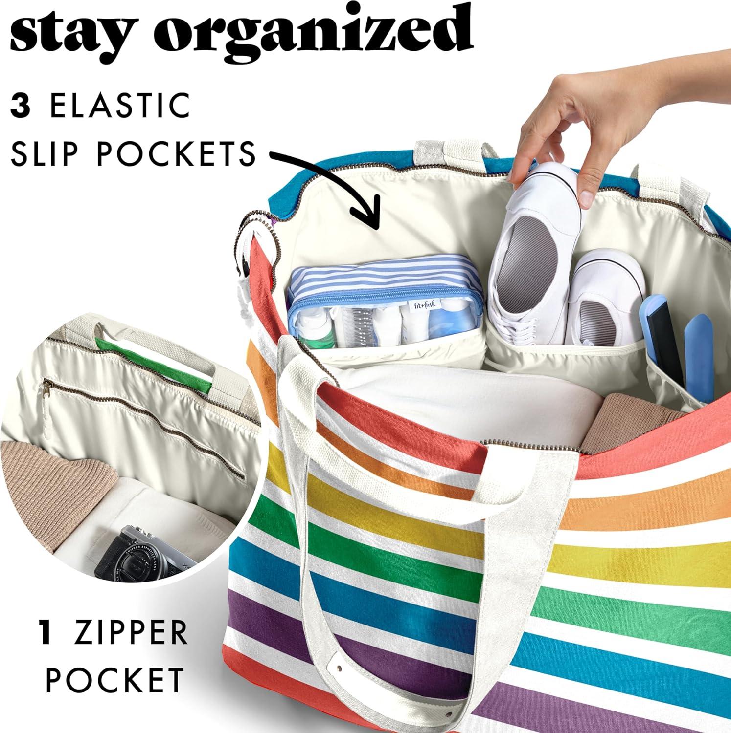 imageFit ampamp Fresh Large Beach Bag for Women  Extra Large Travel Tote With PocketsColorful Stripe