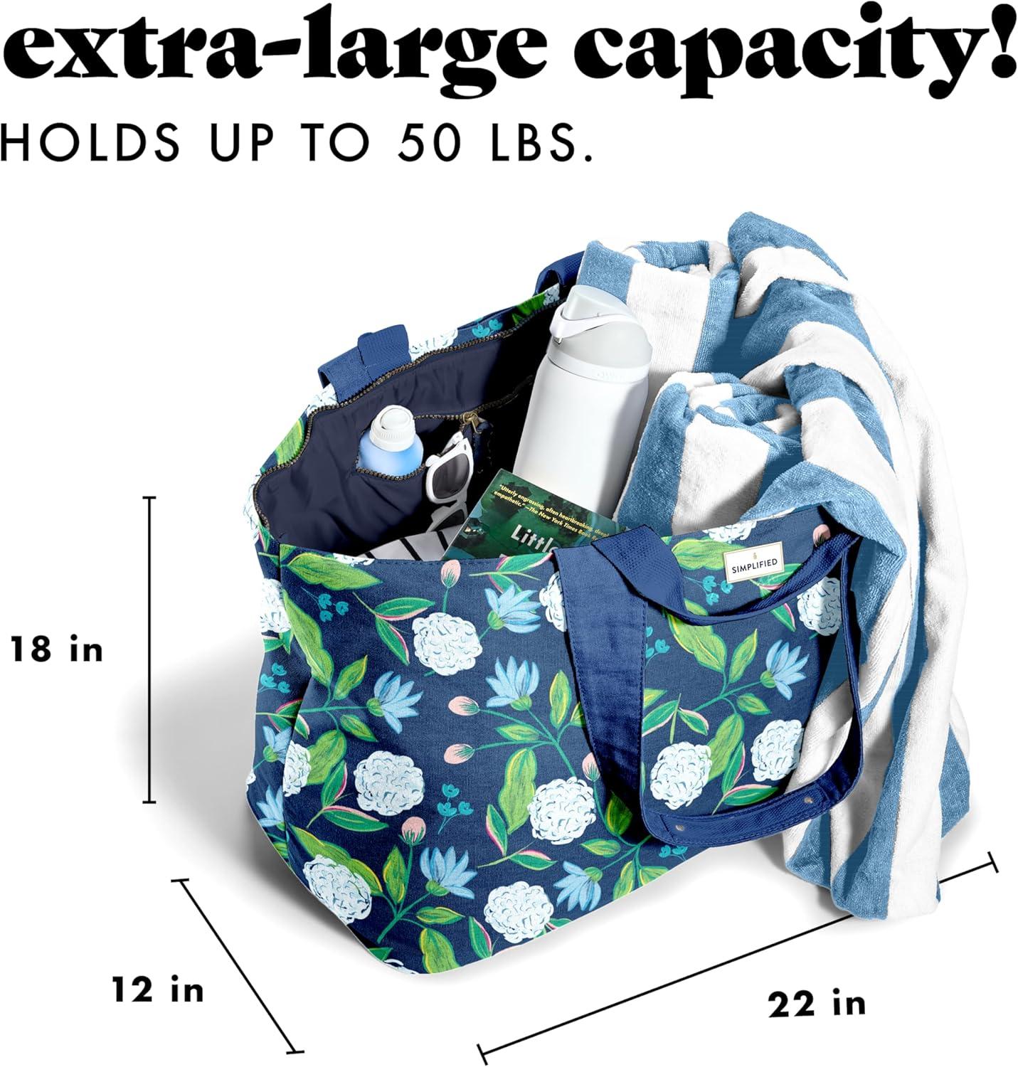 imageFit ampamp Fresh Large Beach Bag for Women  Extra Large Travel Tote With PocketsHappy Hydrangeas