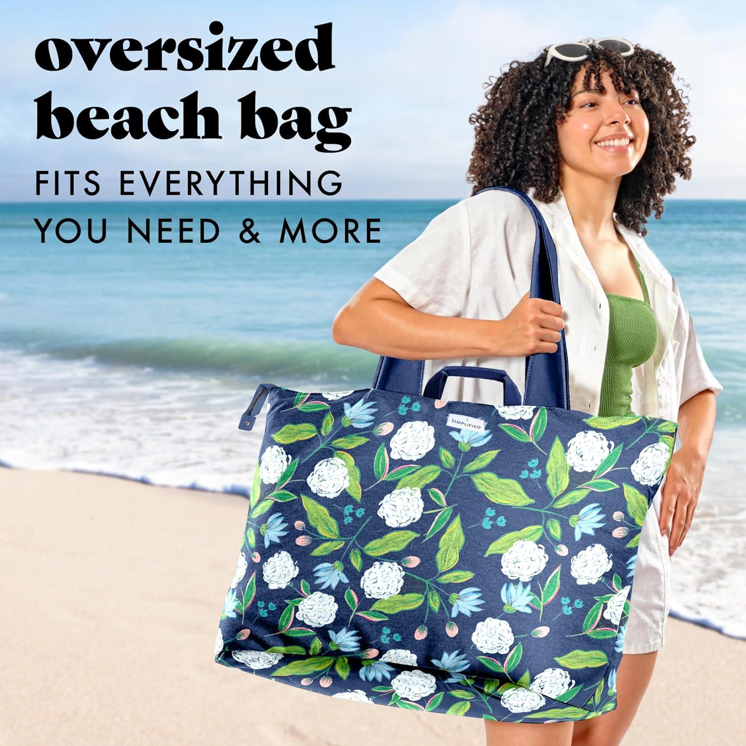 imageFit ampamp Fresh Large Beach Bag for Women  Extra Large Travel Tote With PocketsHappy Hydrangeas