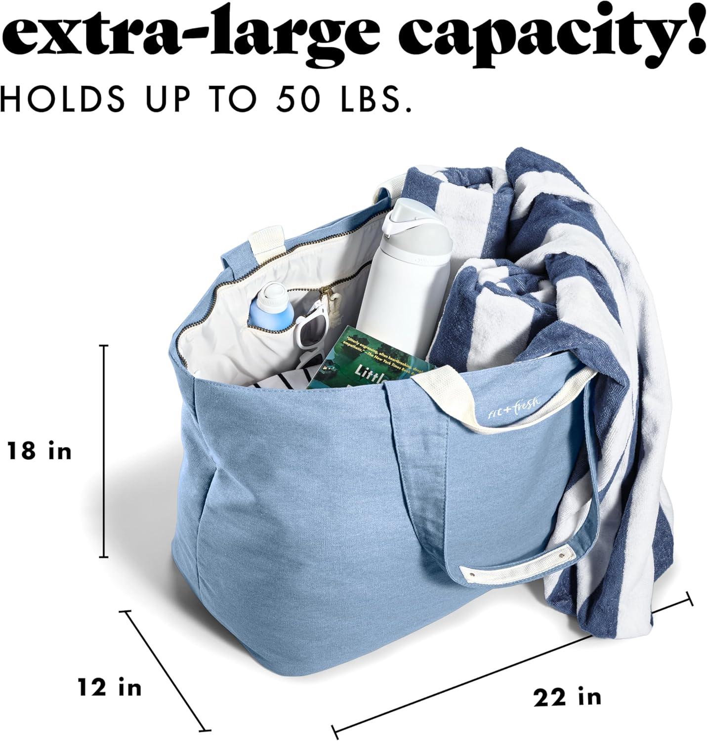 imageFit ampamp Fresh Large Beach Bag for Women  Extra Large Travel Tote With PocketsLight Blue
