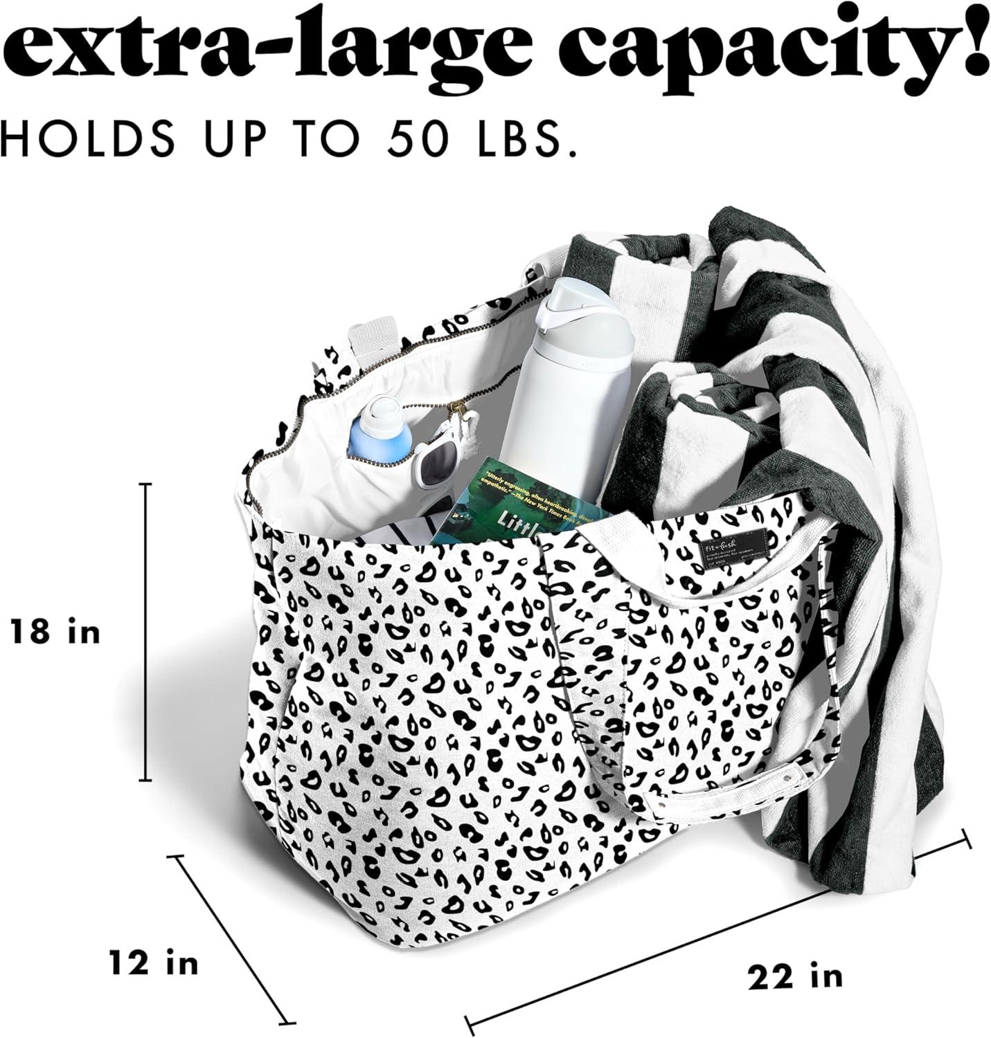 imageFit ampamp Fresh Large Beach Bag for Women  Extra Large Travel Tote With PocketsMicro Cheetah