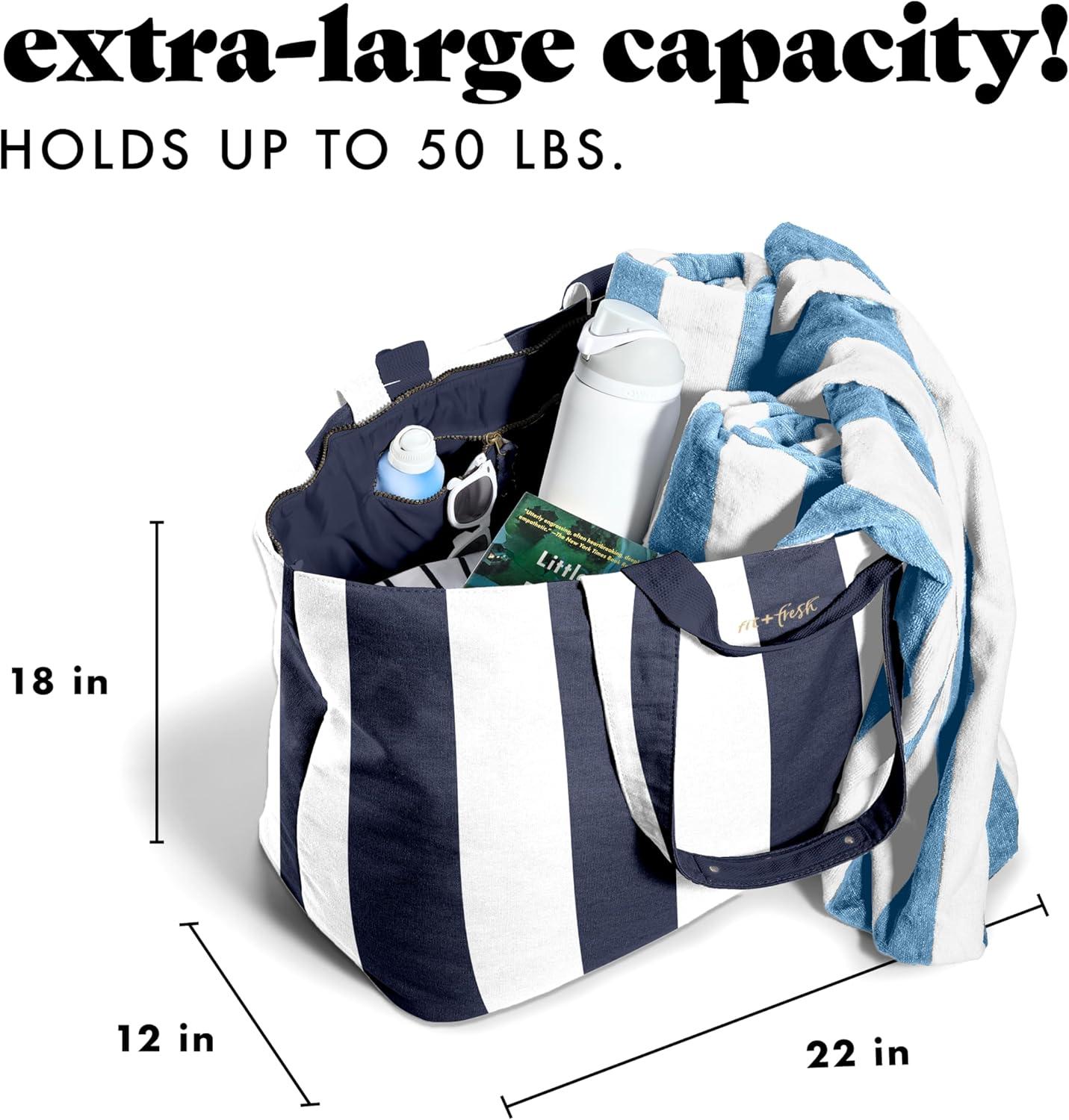 imageFit ampamp Fresh Large Beach Bag for Women  Extra Large Travel Tote With PocketsNavy
