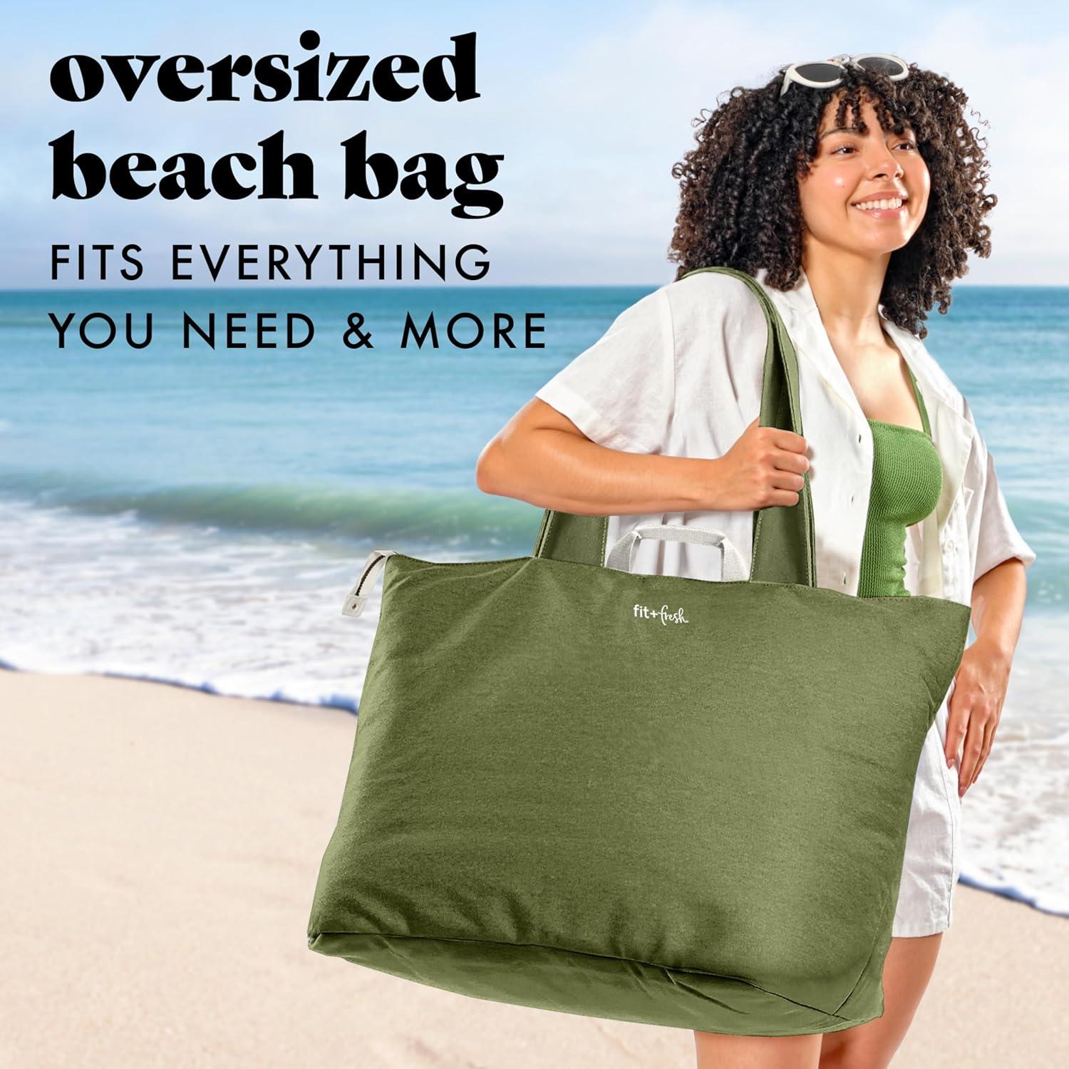 imageFit ampamp Fresh Large Beach Bag for Women  Extra Large Travel Tote With PocketsOlive
