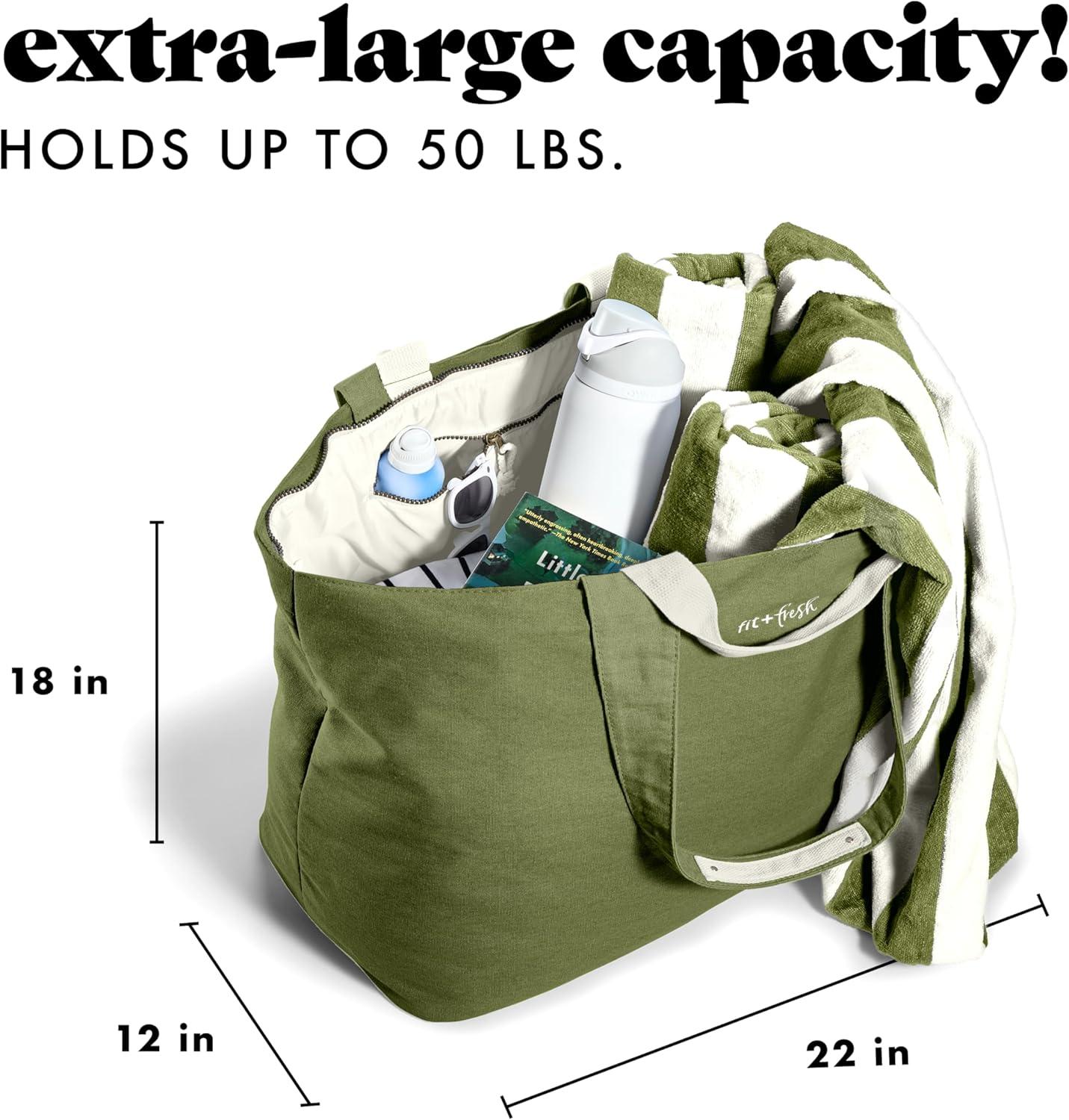 imageFit ampamp Fresh Large Beach Bag for Women  Extra Large Travel Tote With PocketsOlive