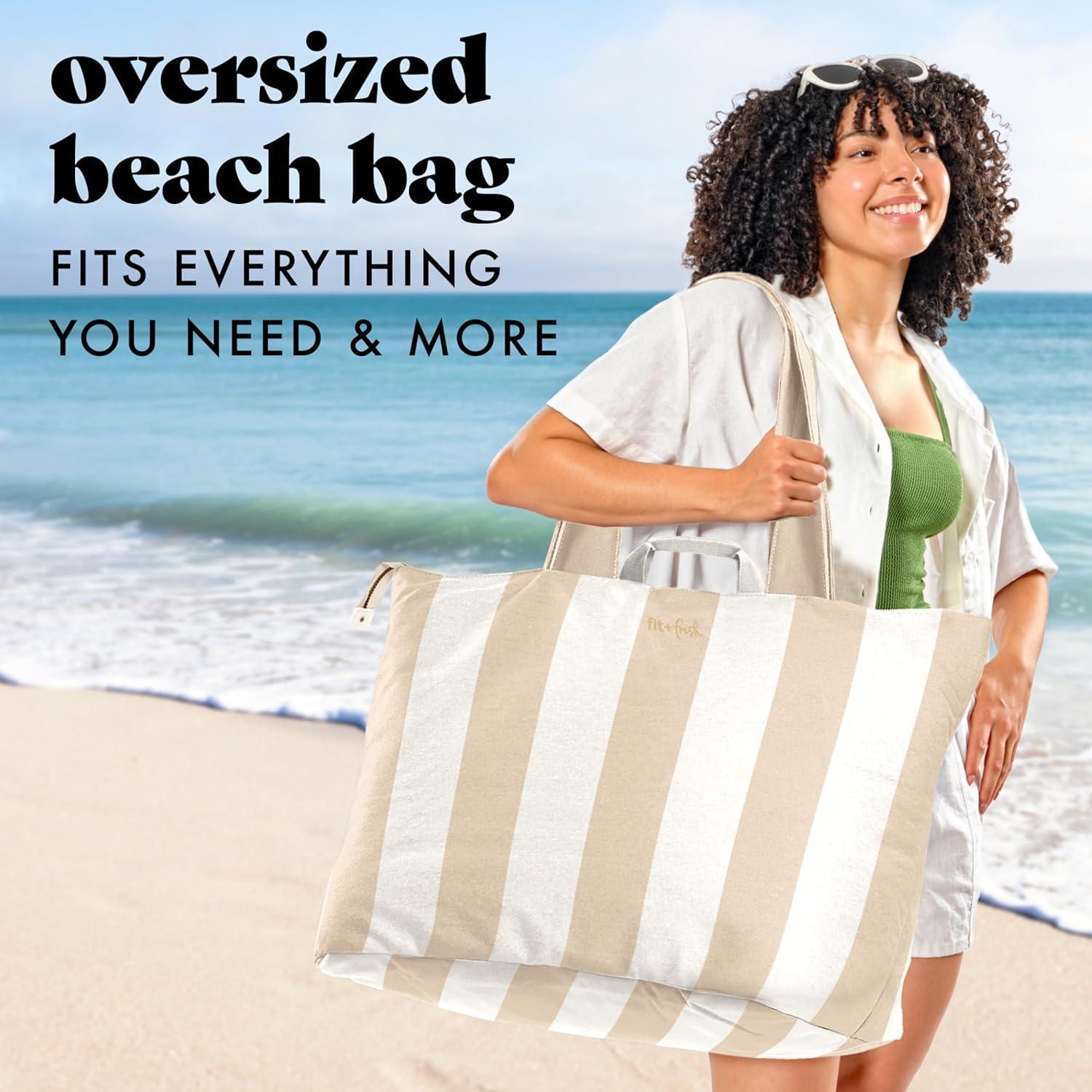 imageFit ampamp Fresh Large Beach Bag for Women  Extra Large Travel Tote With PocketsTaupe